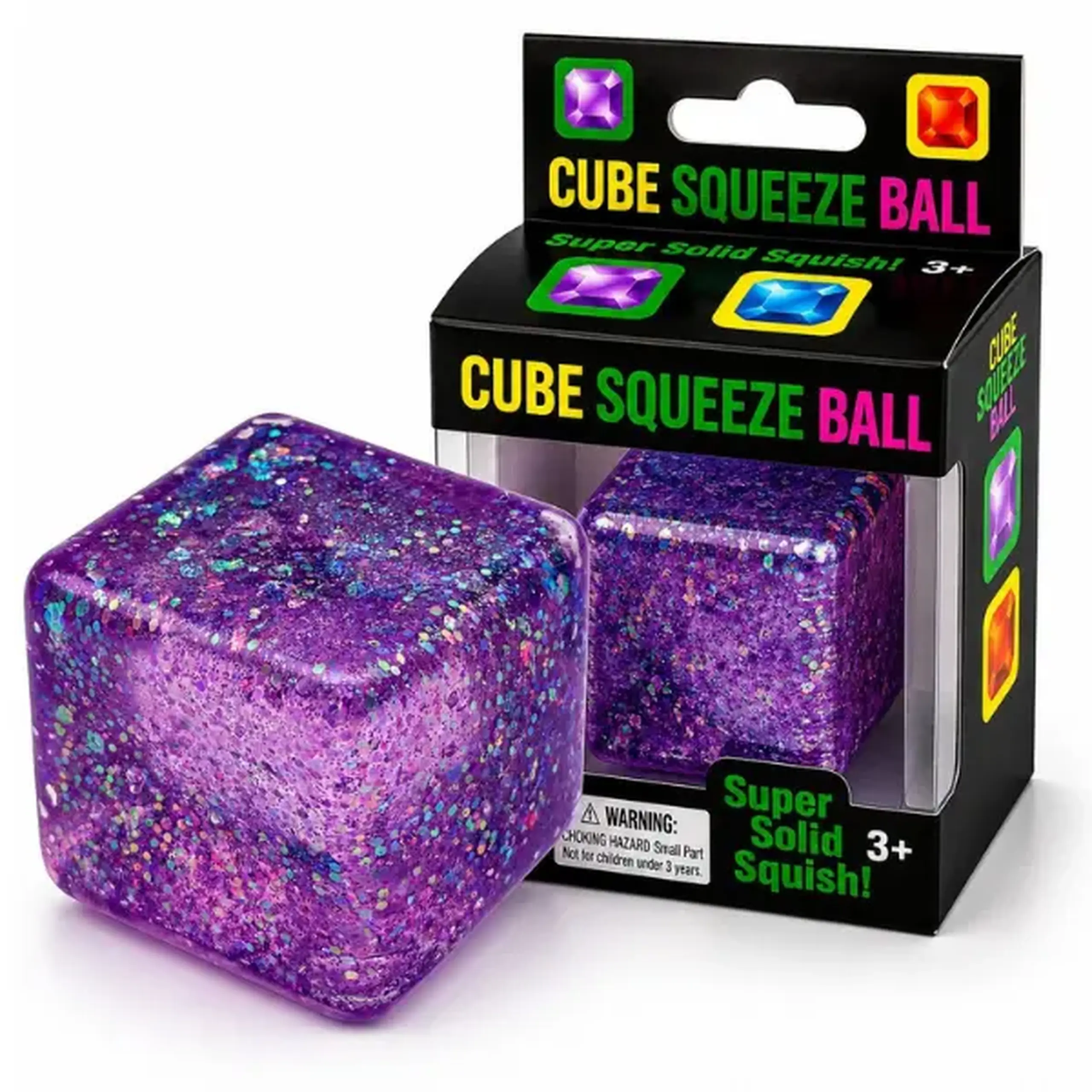 Cub antistres „Magic Glitter Ice Cube” cu sclipici, 5×5×5 cm, mov