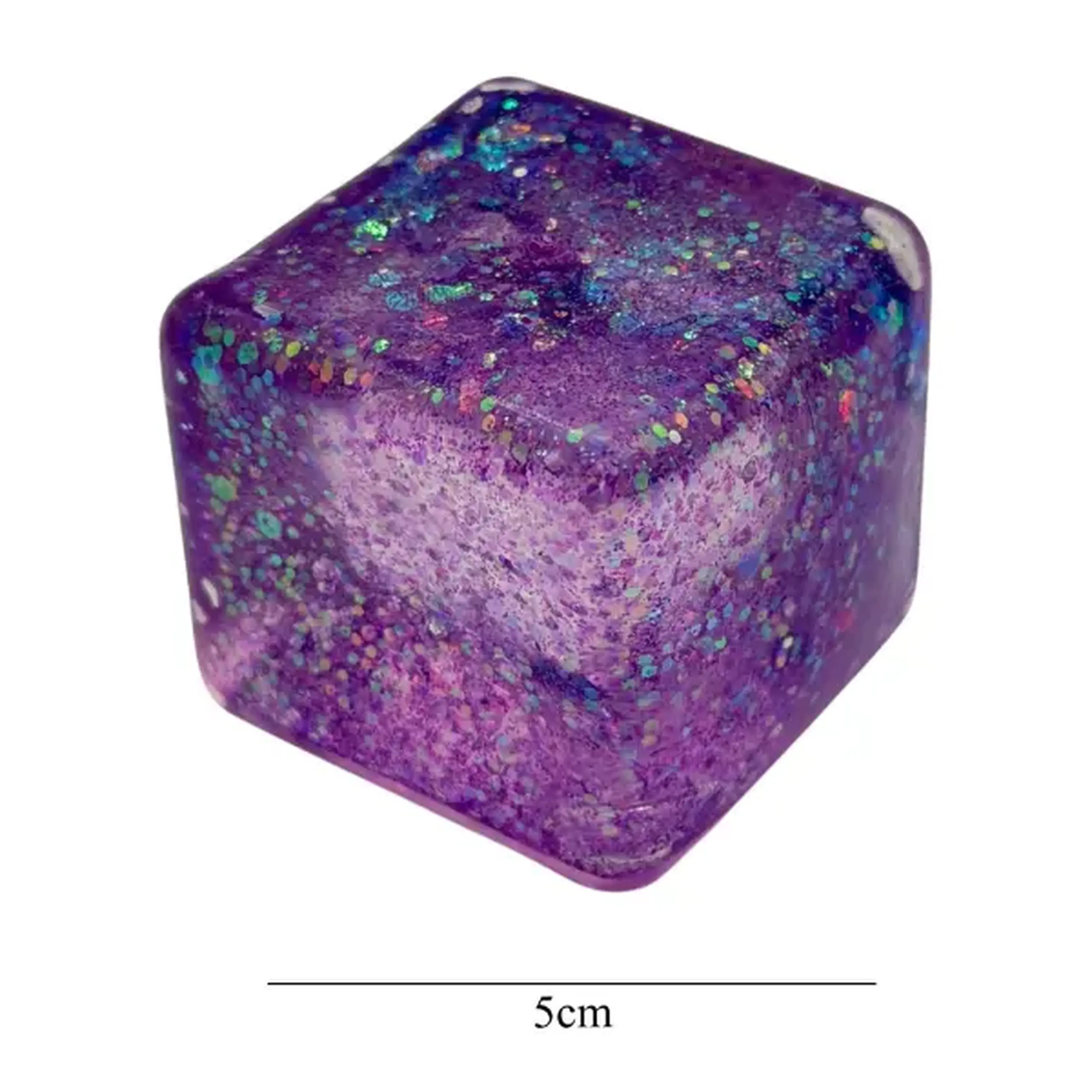 Cub antistres „Magic Glitter Ice Cube” cu sclipici, 5×5×5 cm, mov