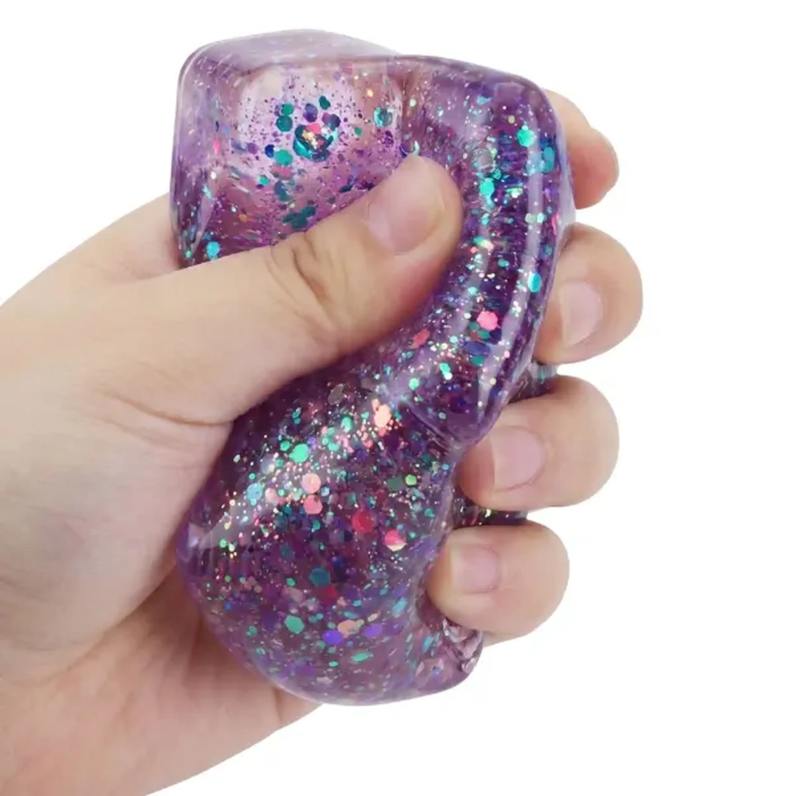 Cub antistres „Magic Glitter Ice Cube” cu sclipici, 5×5×5 cm, mov