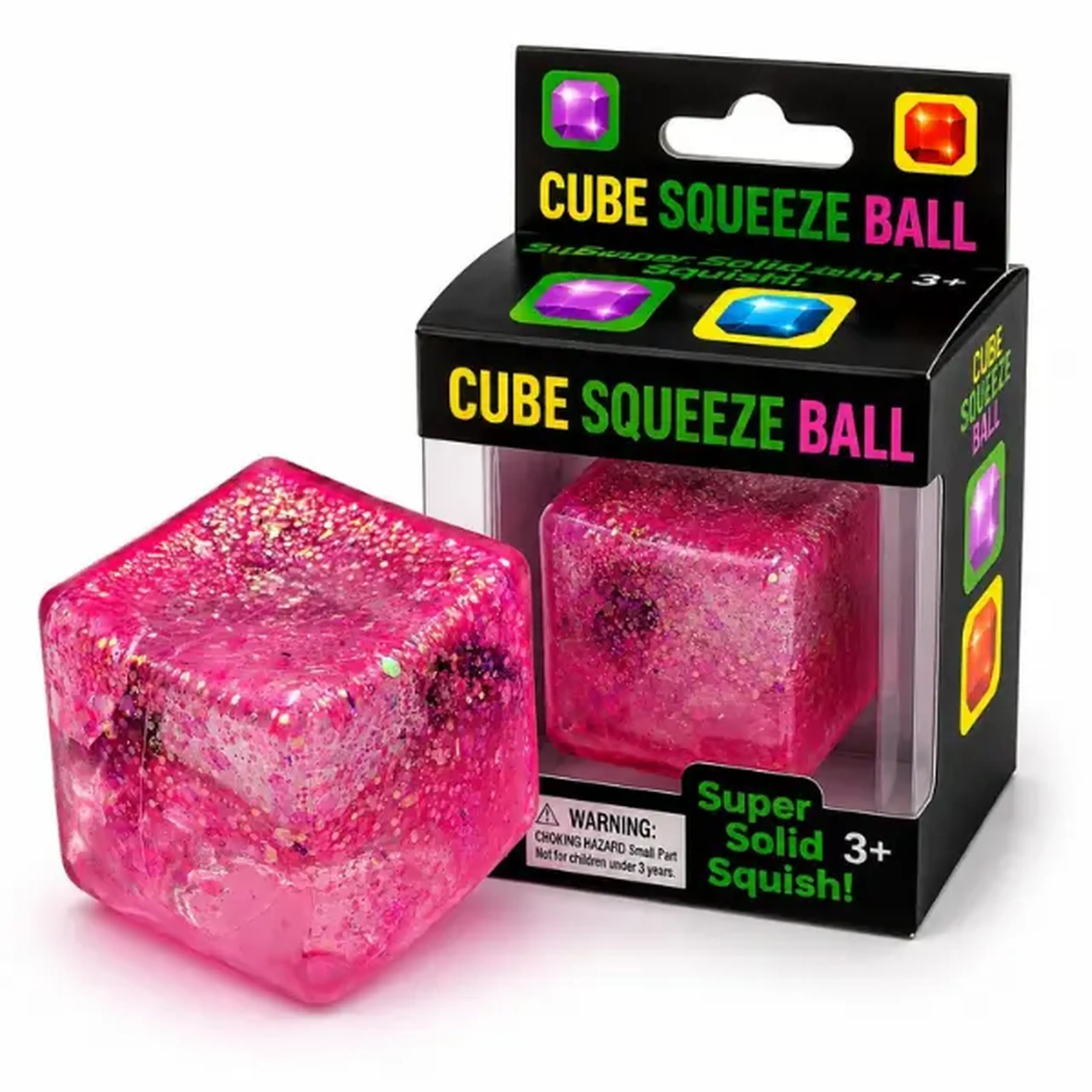 Cub antistres „Squish Stretch Ball” cu sclipici, 5×5×5 cm, roz