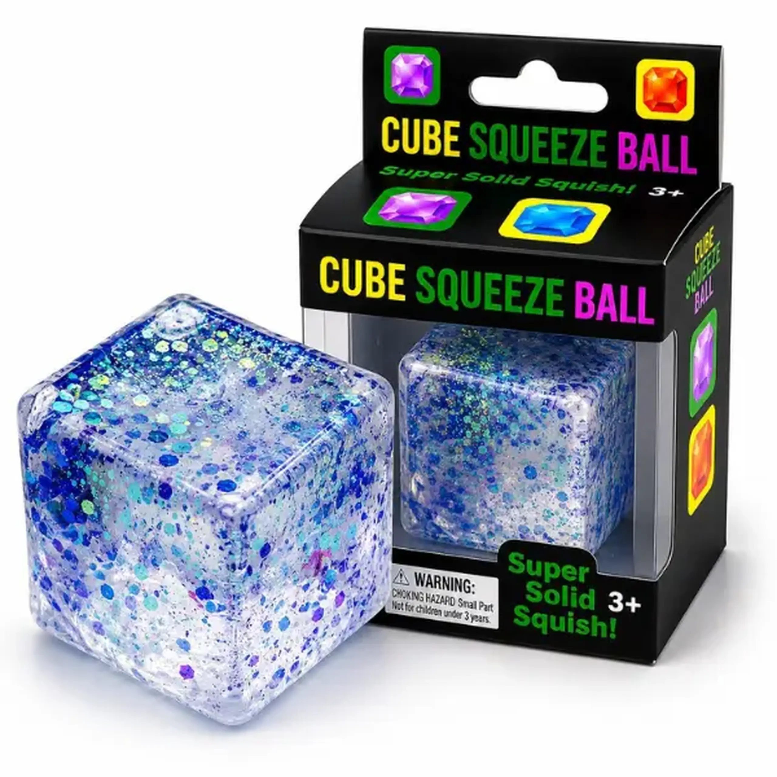 Cub antistres „Squish Stretch Ball” cu sclipici, 5×5×5 cm