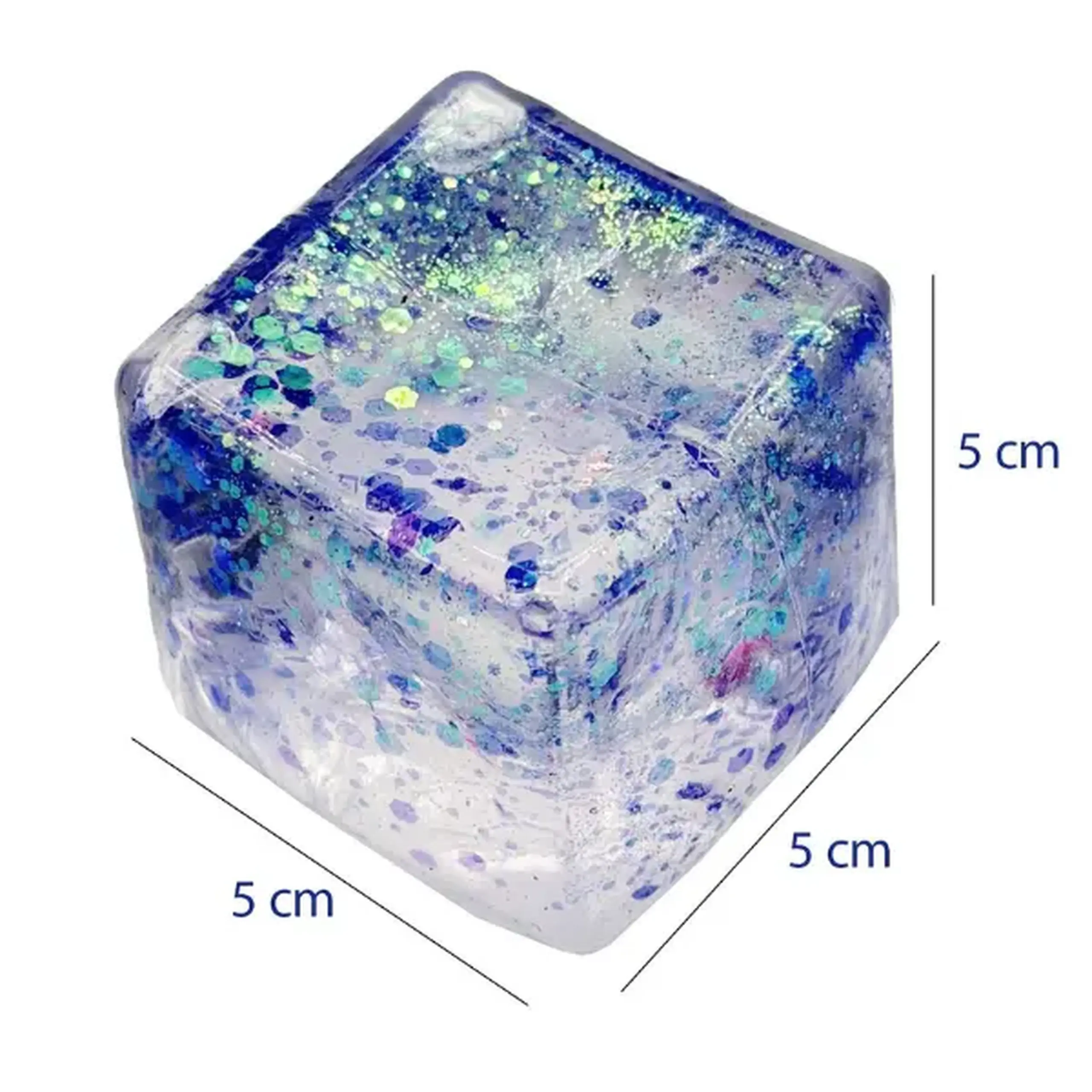 Cub antistres „Squish Stretch Ball” cu sclipici, 5×5×5 cm