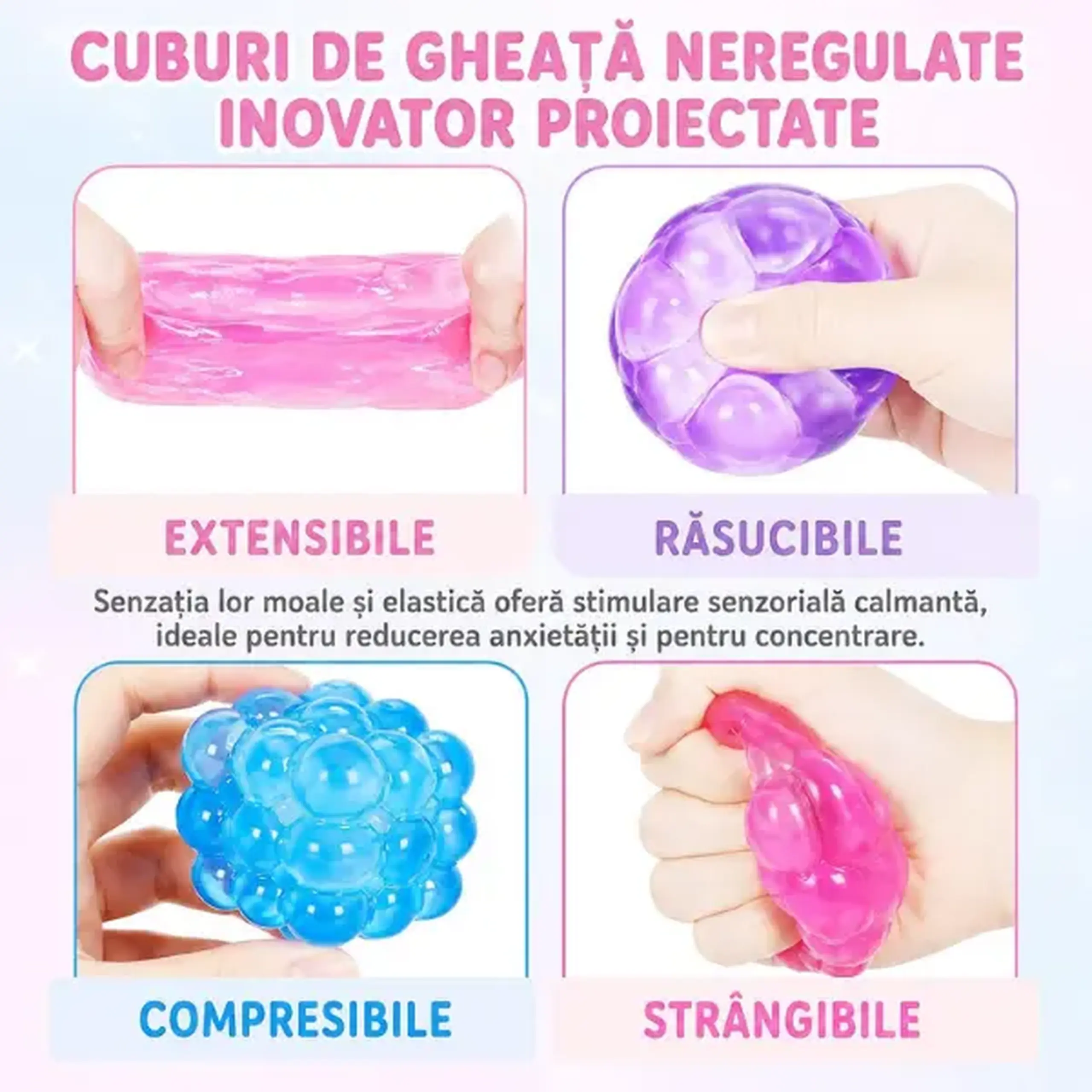 Cubul antistres "Needoh: Magic Bubble Cube", 5×5×5 cm, mov