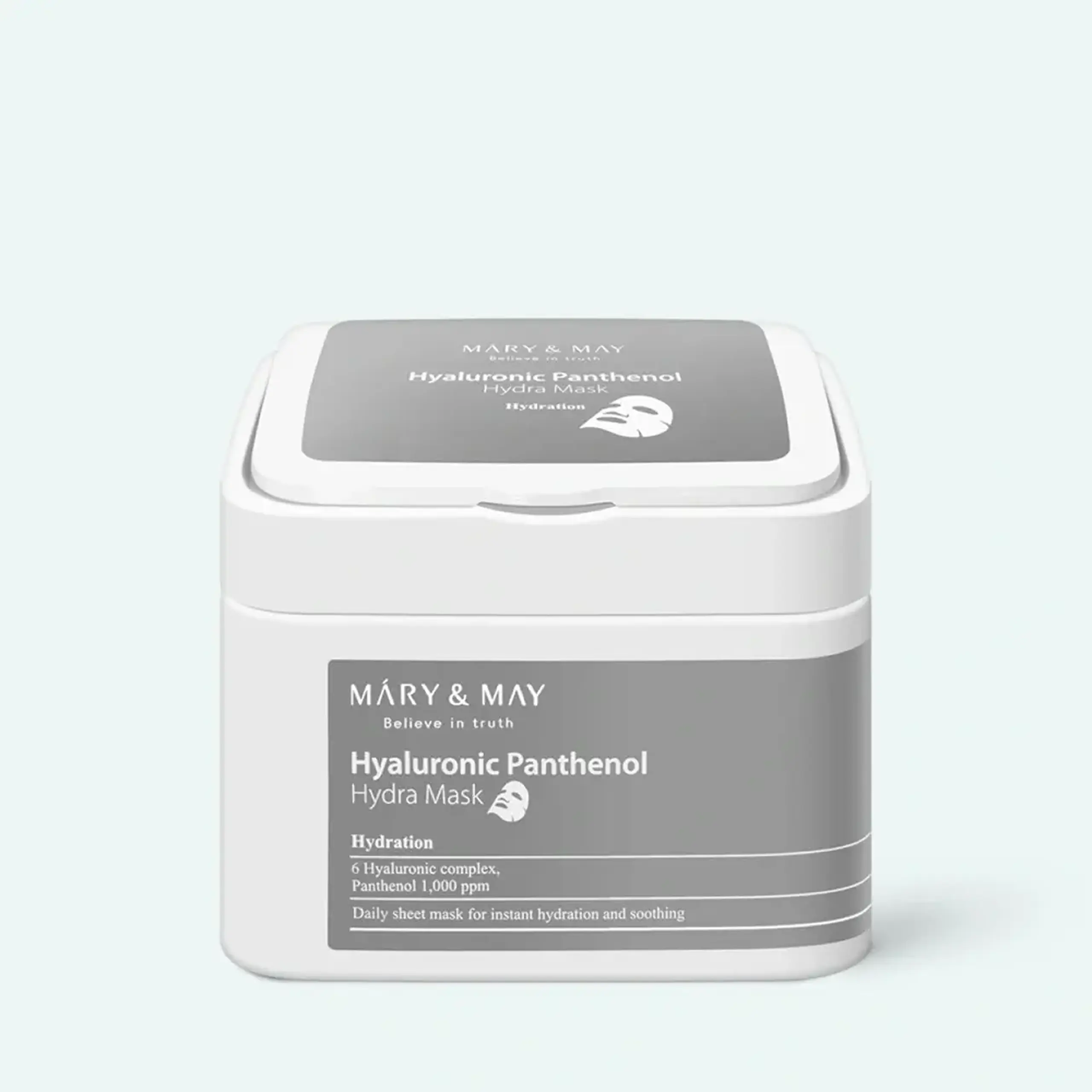 Set de măști hidratante cu pantenol și șase tipuri de acid hialuronic Mary & May Hyaluronic Panthenol Hydra Mask 30buc