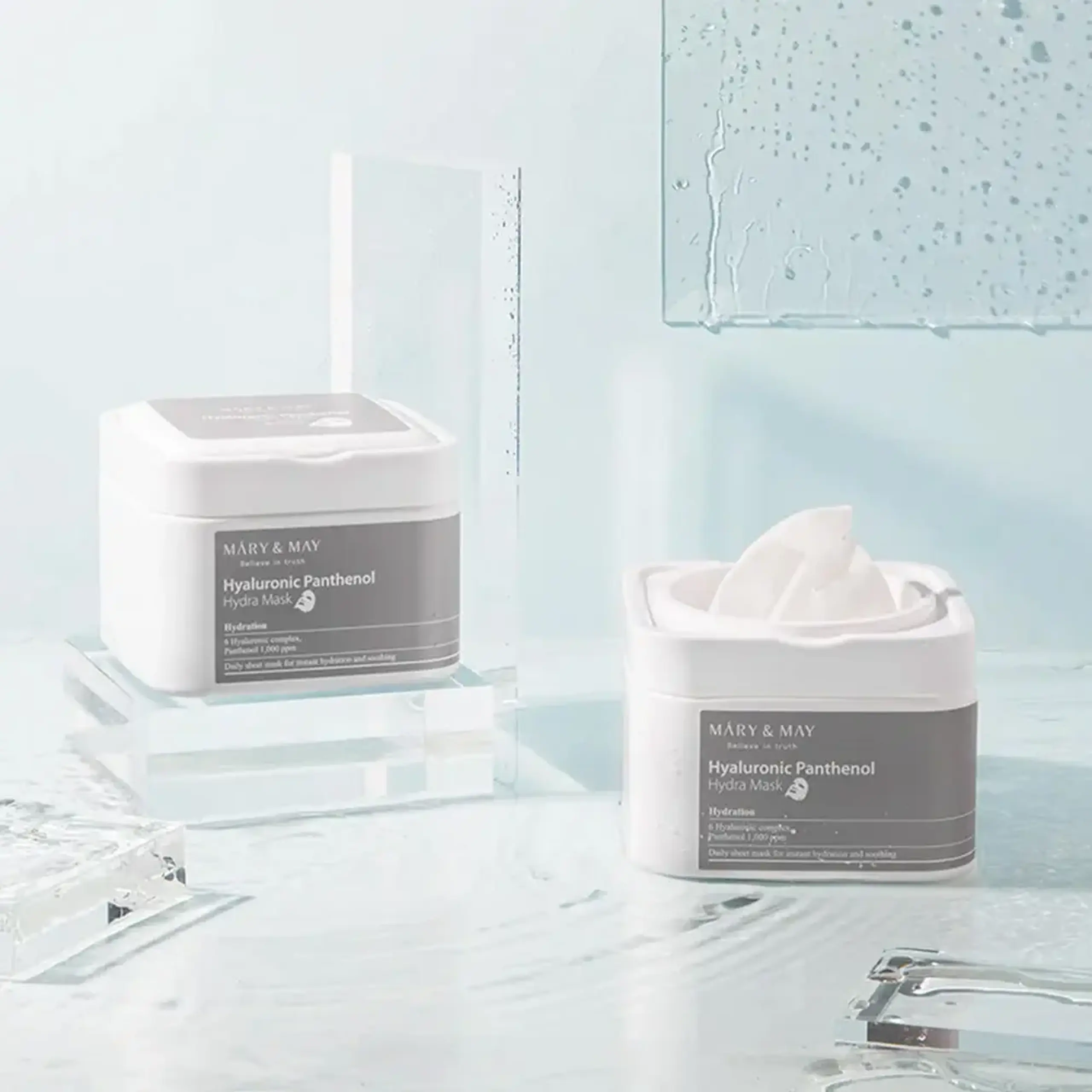 Set de măști hidratante cu pantenol și șase tipuri de acid hialuronic Mary &amp; May Hyaluronic Panthenol Hydra Mask 30buc