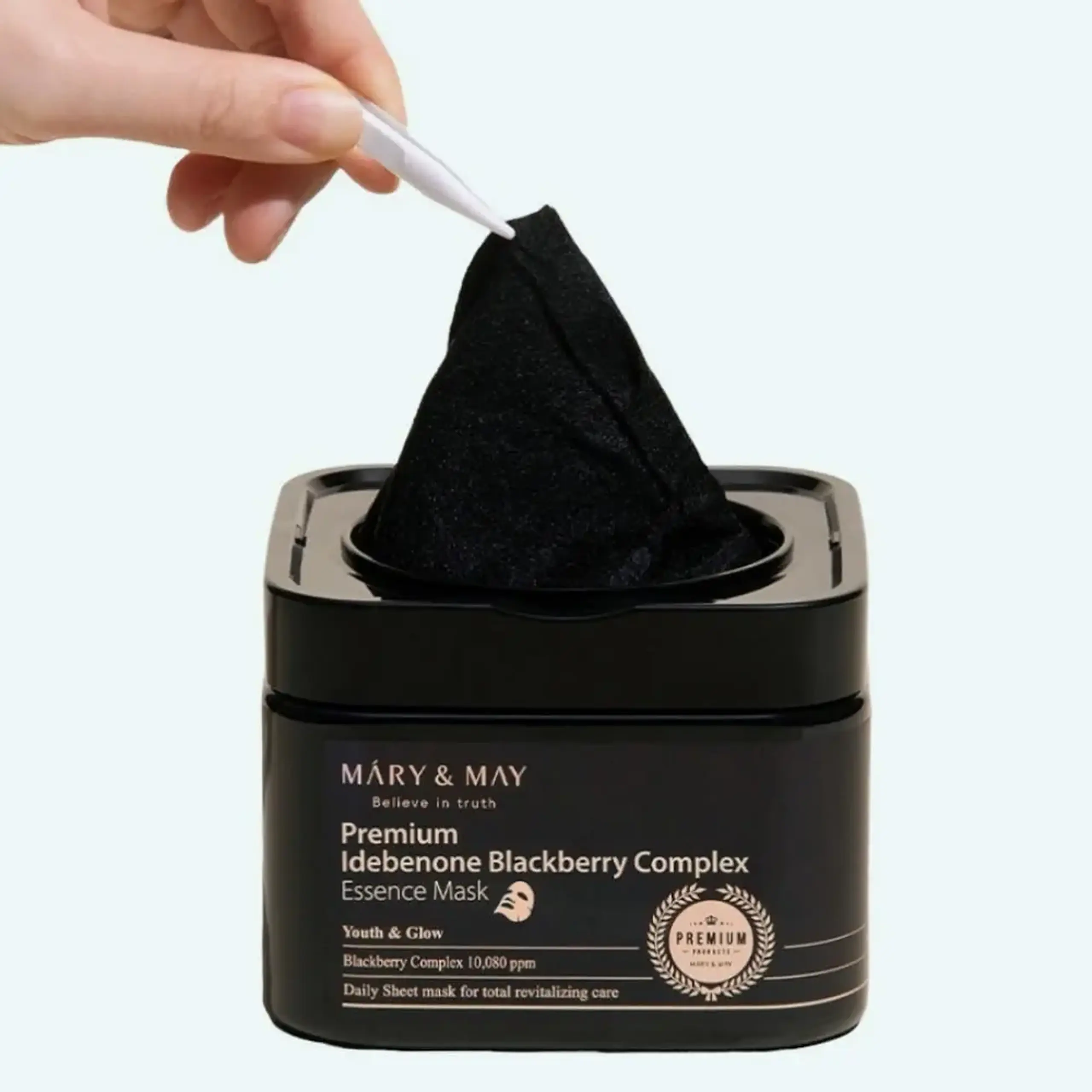 Set de măşti premium din ţesătură hidratantă, uniformizează tenul MARY &amp; MAY Premium Idebenon Blackberry Complex Essence Mask 20pcs