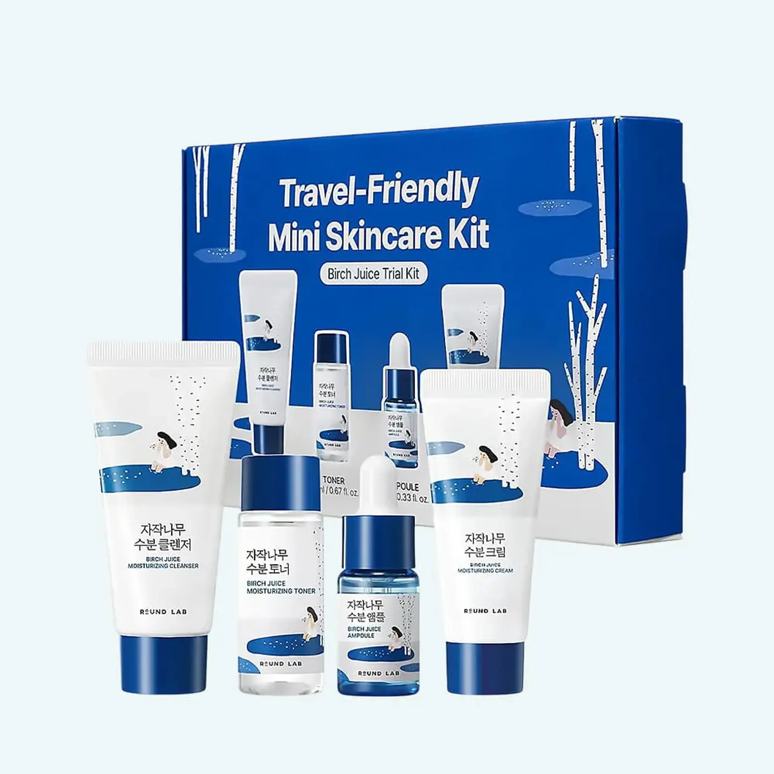 Set travel-size hidratare, calmare Round Lab Travel-Friendly Mini Skincare Kit Birch Juice 4 pcs