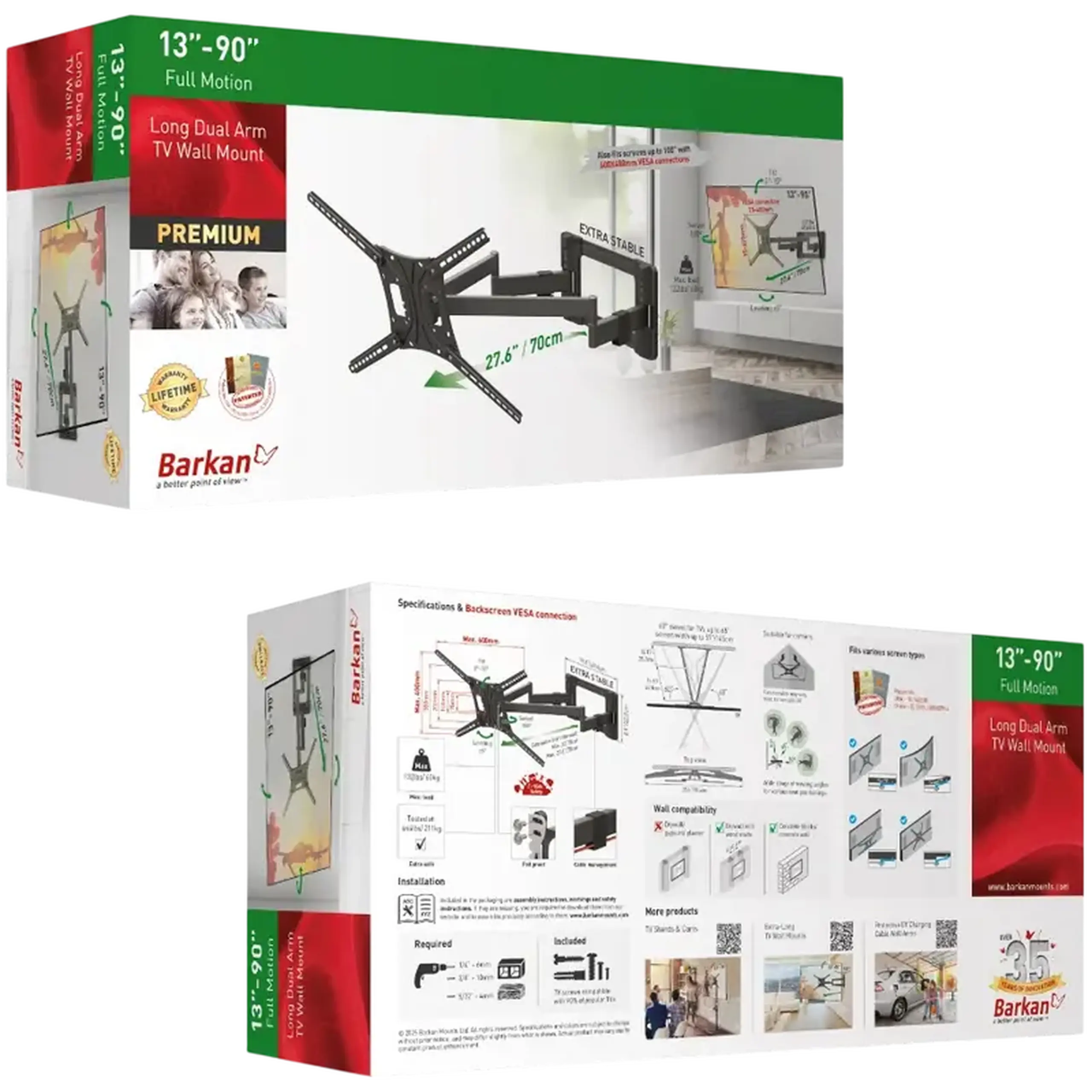 Suport TV de perete BARKAN BM564L, Negru