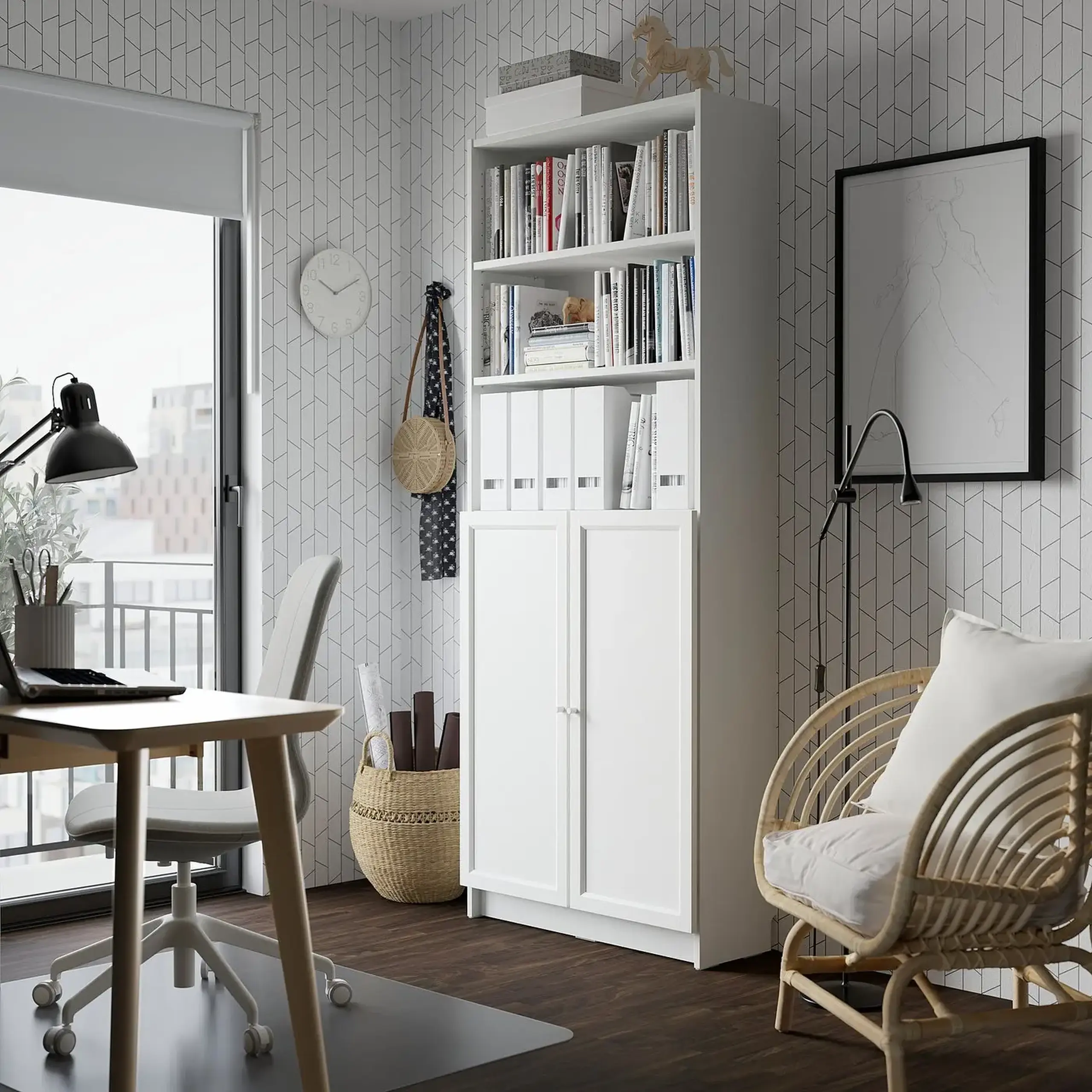 IKEA BILLY / OXBERG Biblioteca+usi, alb, 80x30x202 cm
