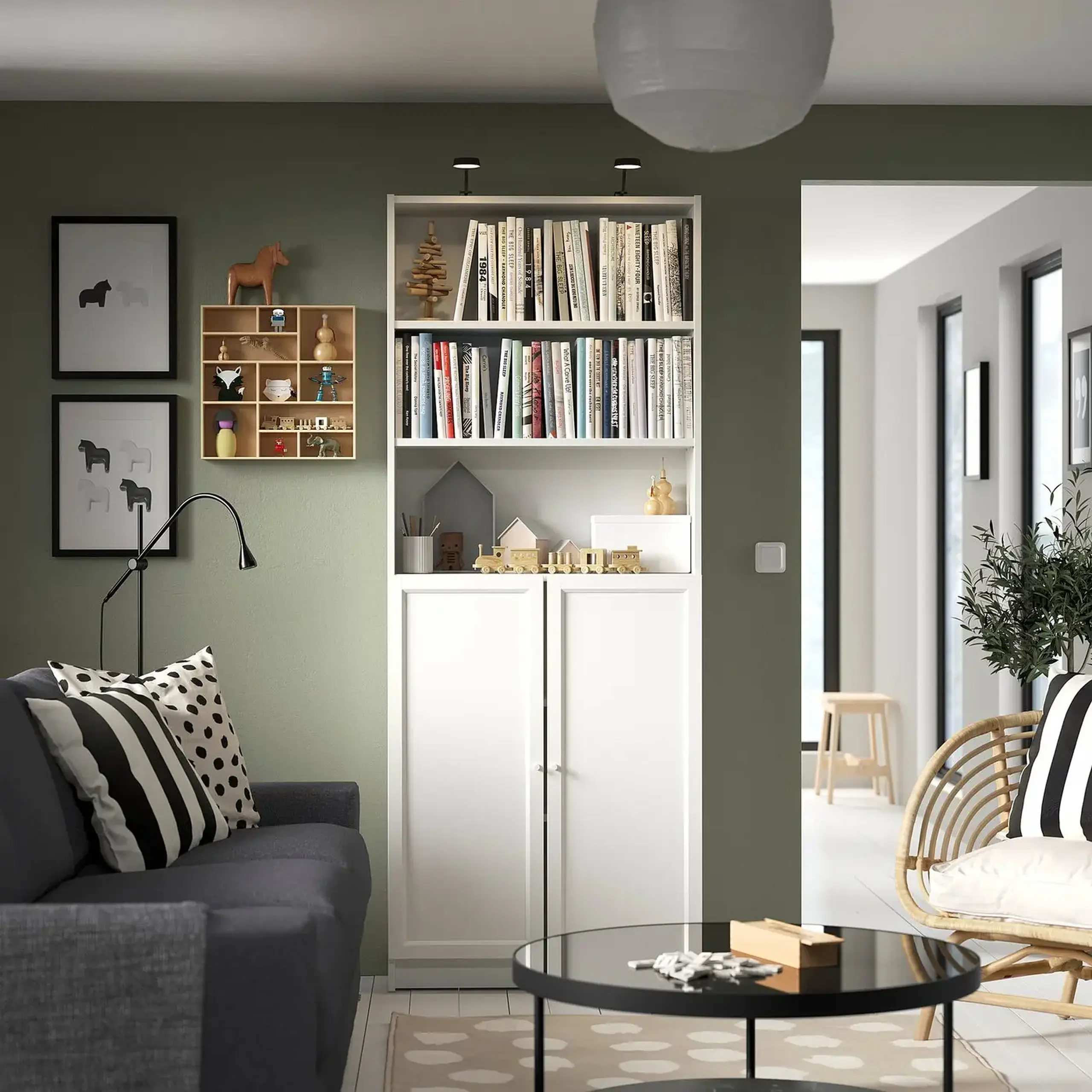 IKEA BILLY / OXBERG Biblioteca+usi, alb, 80x30x202 cm