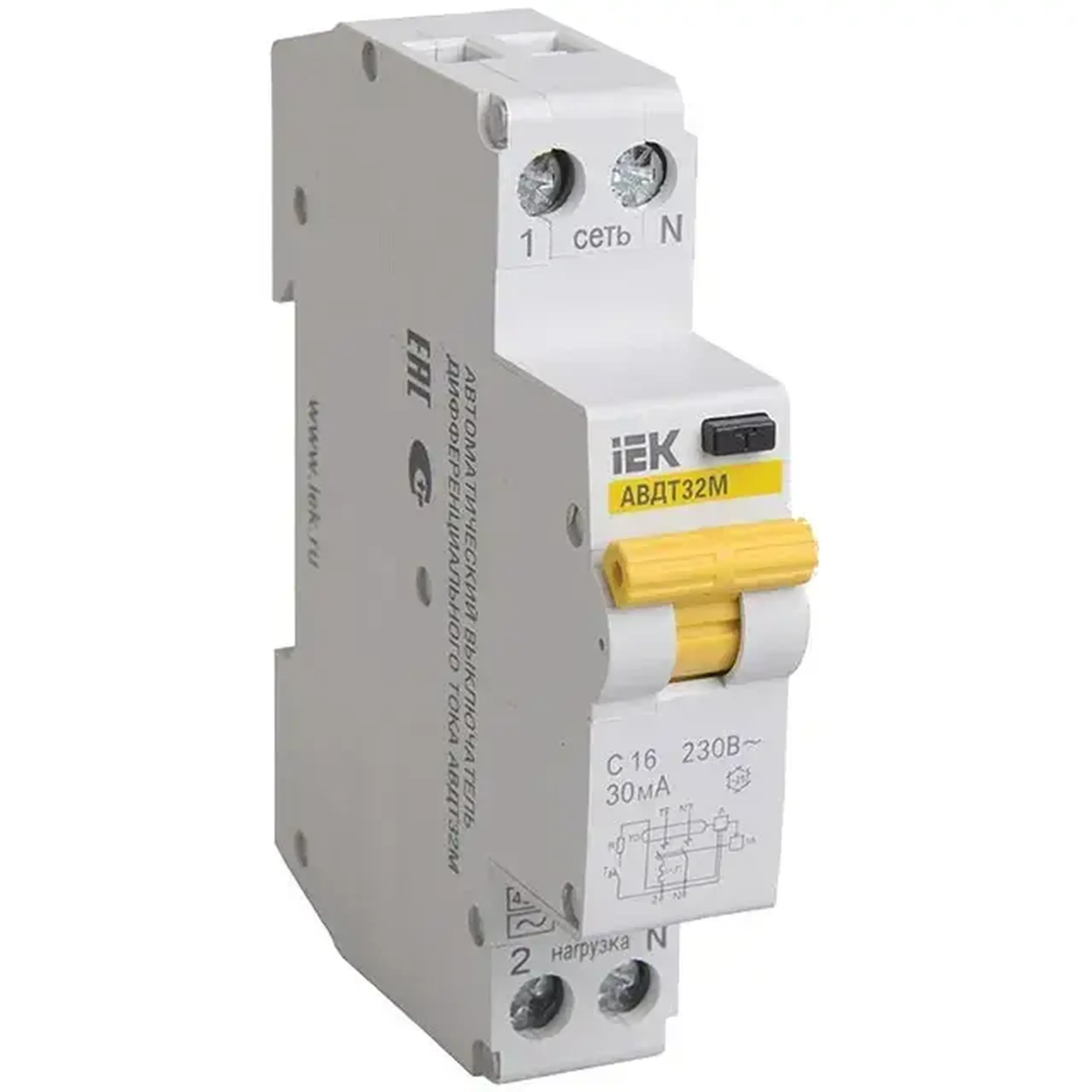Întreruptor diferențial AVDT32M B 30 mA 10 A 1P+N 220 - 240 V IEK