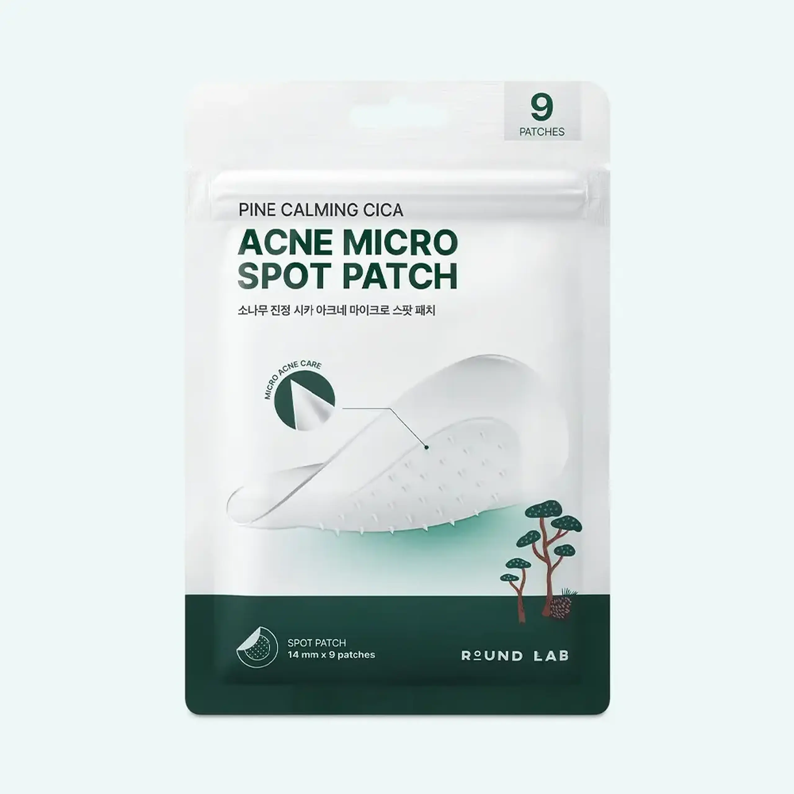 Plasturi anti-imperfecțiuni cu microace solubile ROUND LAB Pine Calming Cica Acne Micro Spot Patch 9 pcs