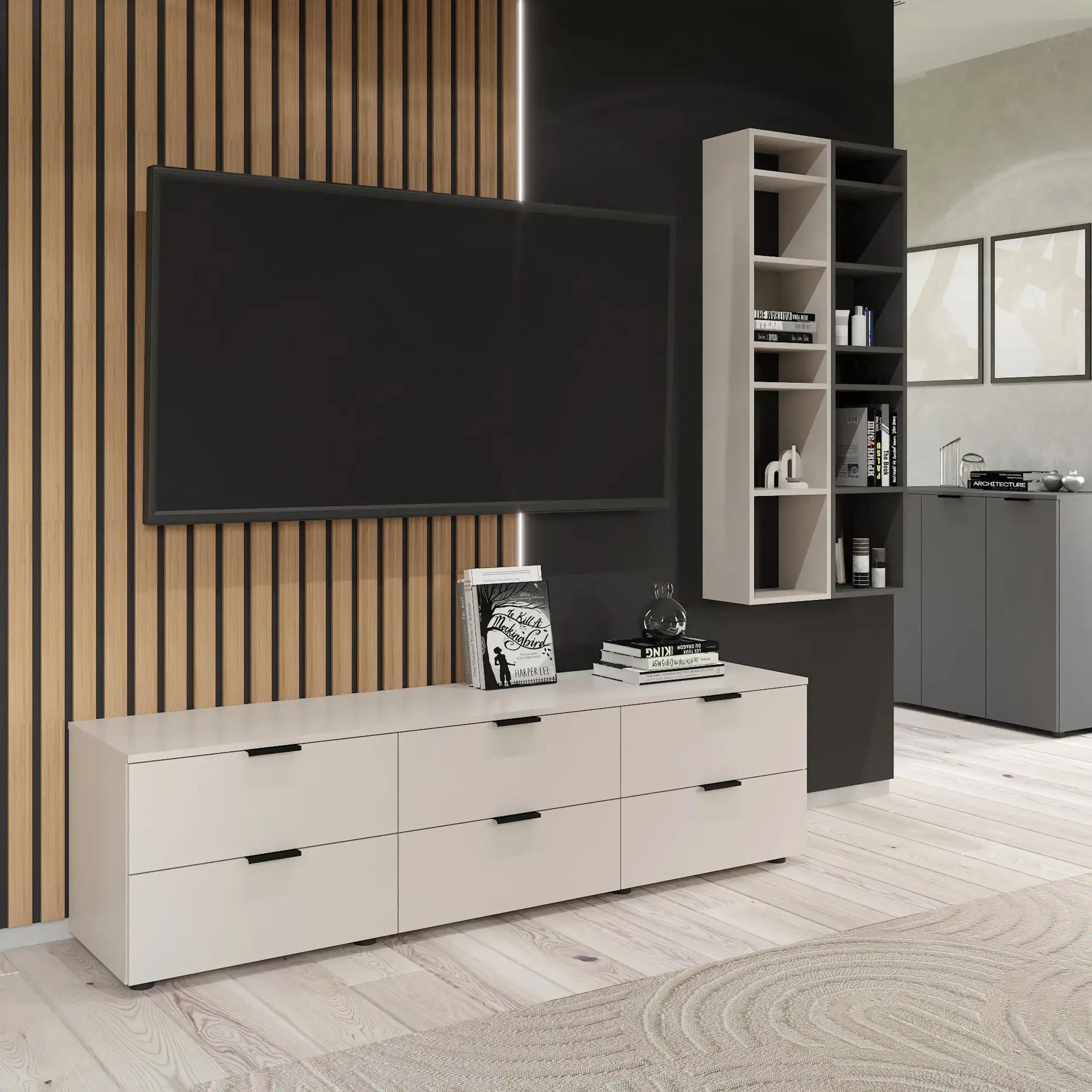 Comoda TV Nex Home A023, 1800x420x490 mm, PAL, Cashmere, NX-00000224