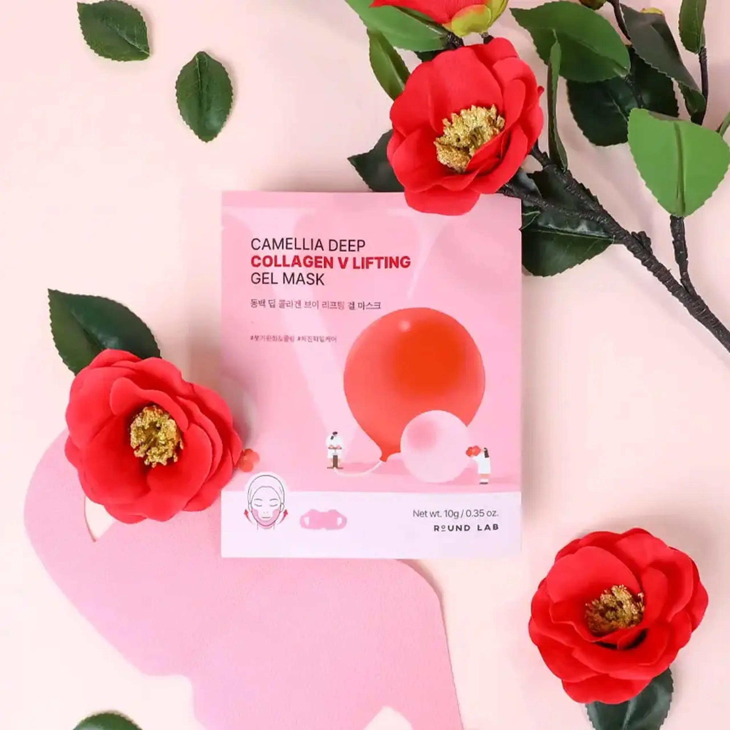 Mască hidrogel pentru zona bărbiei ROUND LAB Camellia Deep Collagen V Lifting Gel Mask 10 g