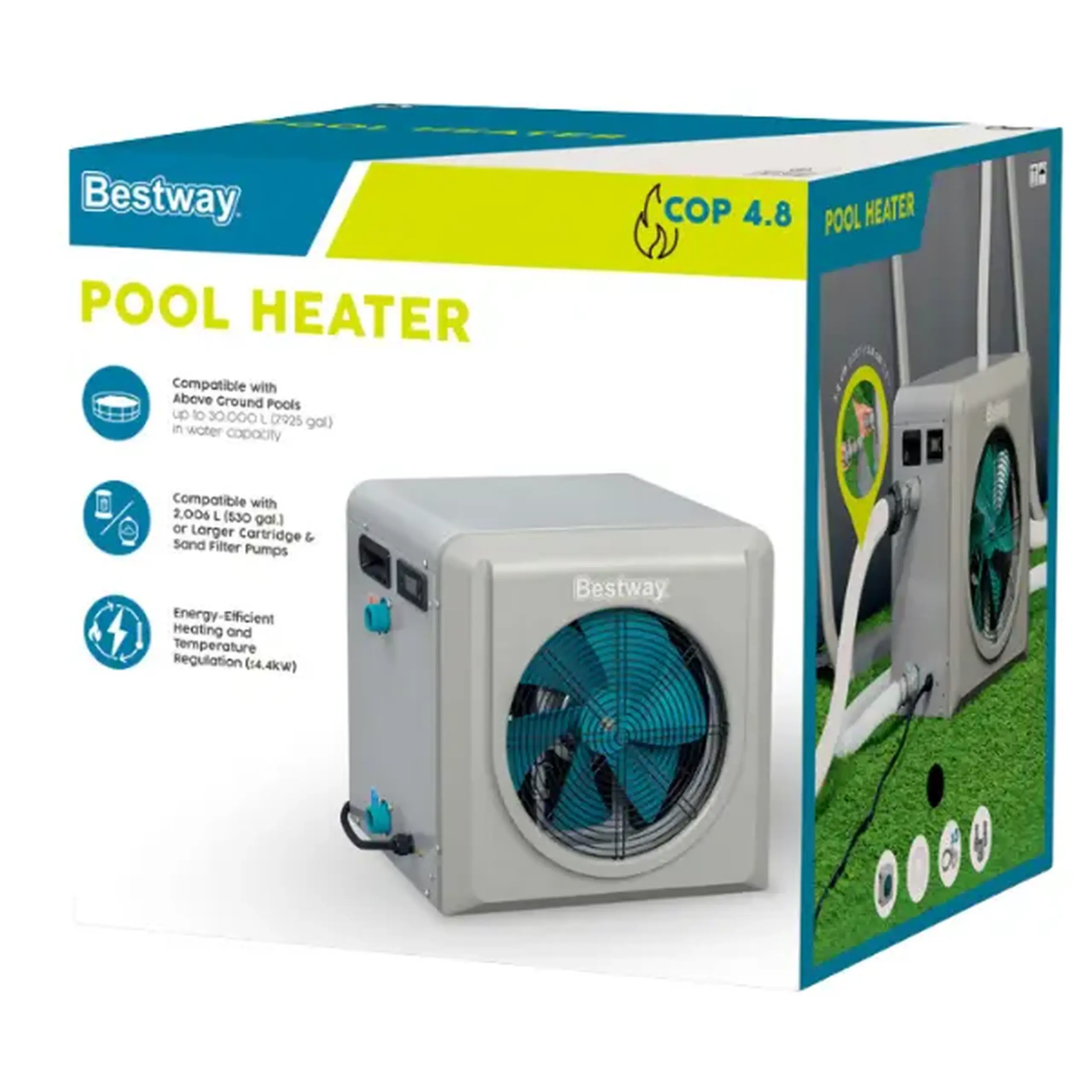 Pompă de căldură Bestway pentru încălzirea apei în piscine de până la 30 m³, 4.4 kw, 2 m3/h