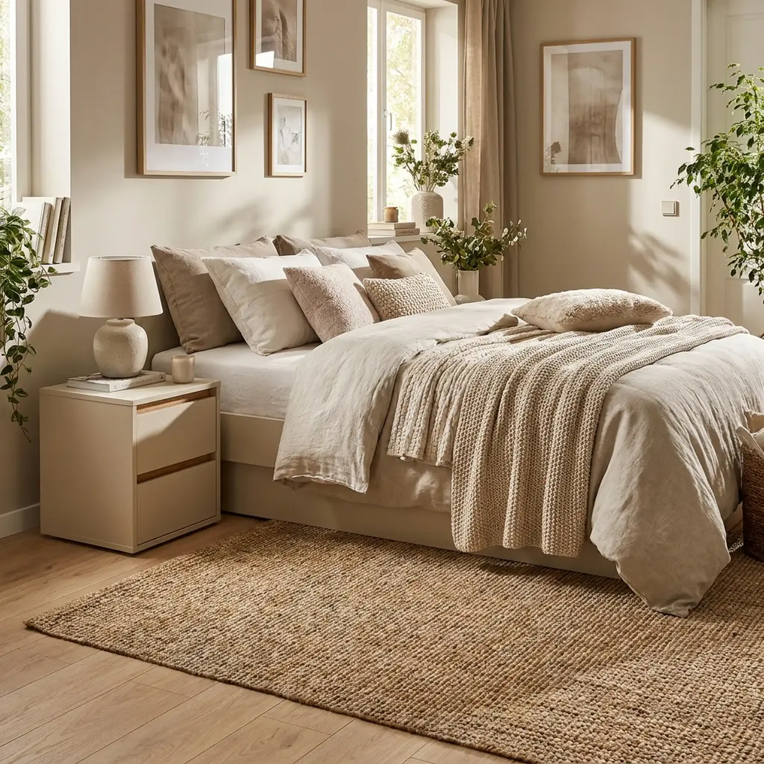 Noptiera 4home Ideea, 40x40x35 cm, 2 sertare, Satin/Stejar Kraft Auriu