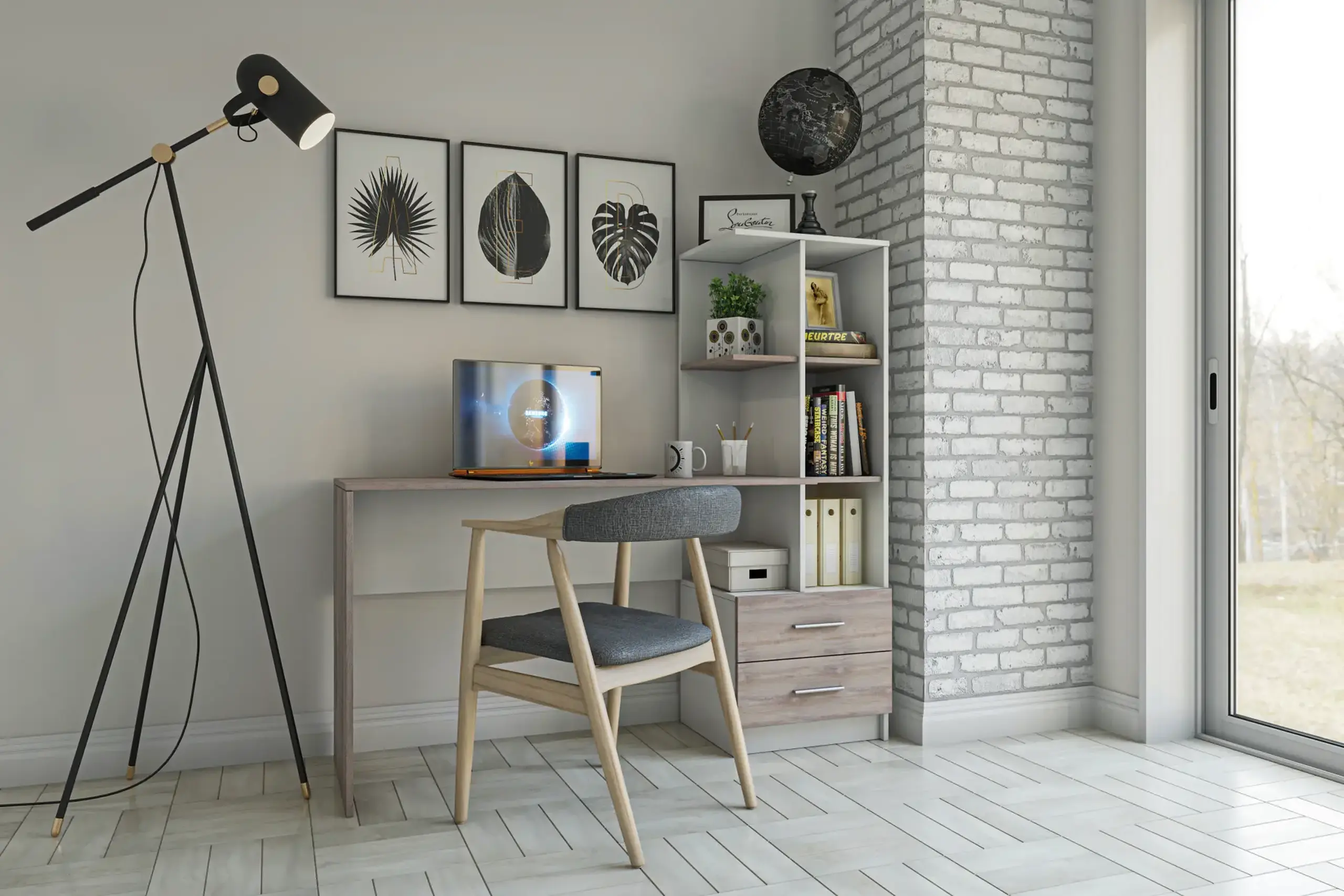 Masa 4home Flex (Masa stanga), 148.5x142x50 cm, Industrial/Nimfea Alba