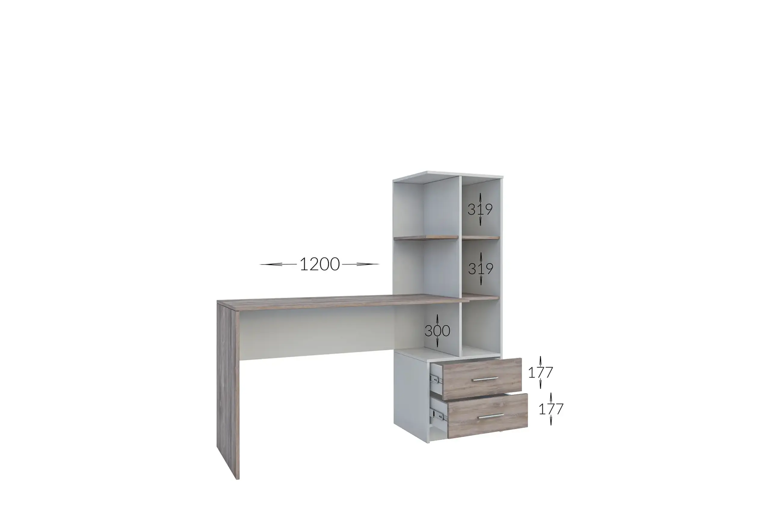 Masa 4home Flex (Masa stanga), 148.5x142x50 cm, Industrial/Nimfea Alba