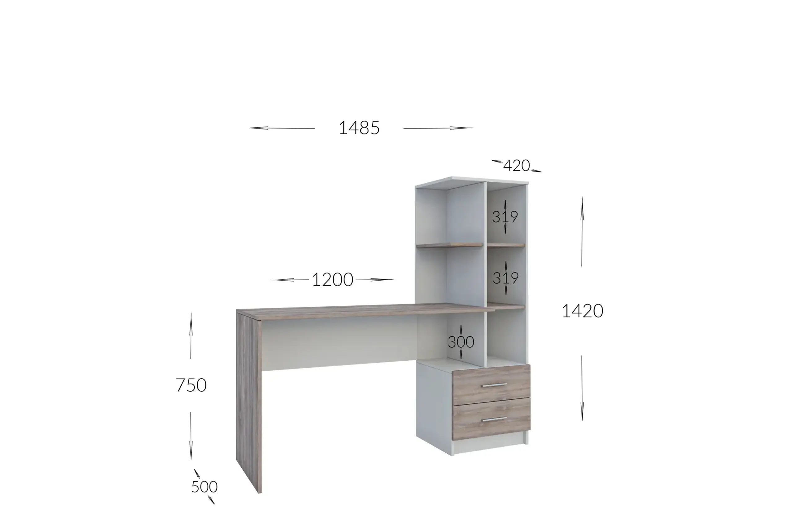 Masa 4home Flex (Masa stanga), 148.5x142x50 cm, Industrial/Nimfea Alba