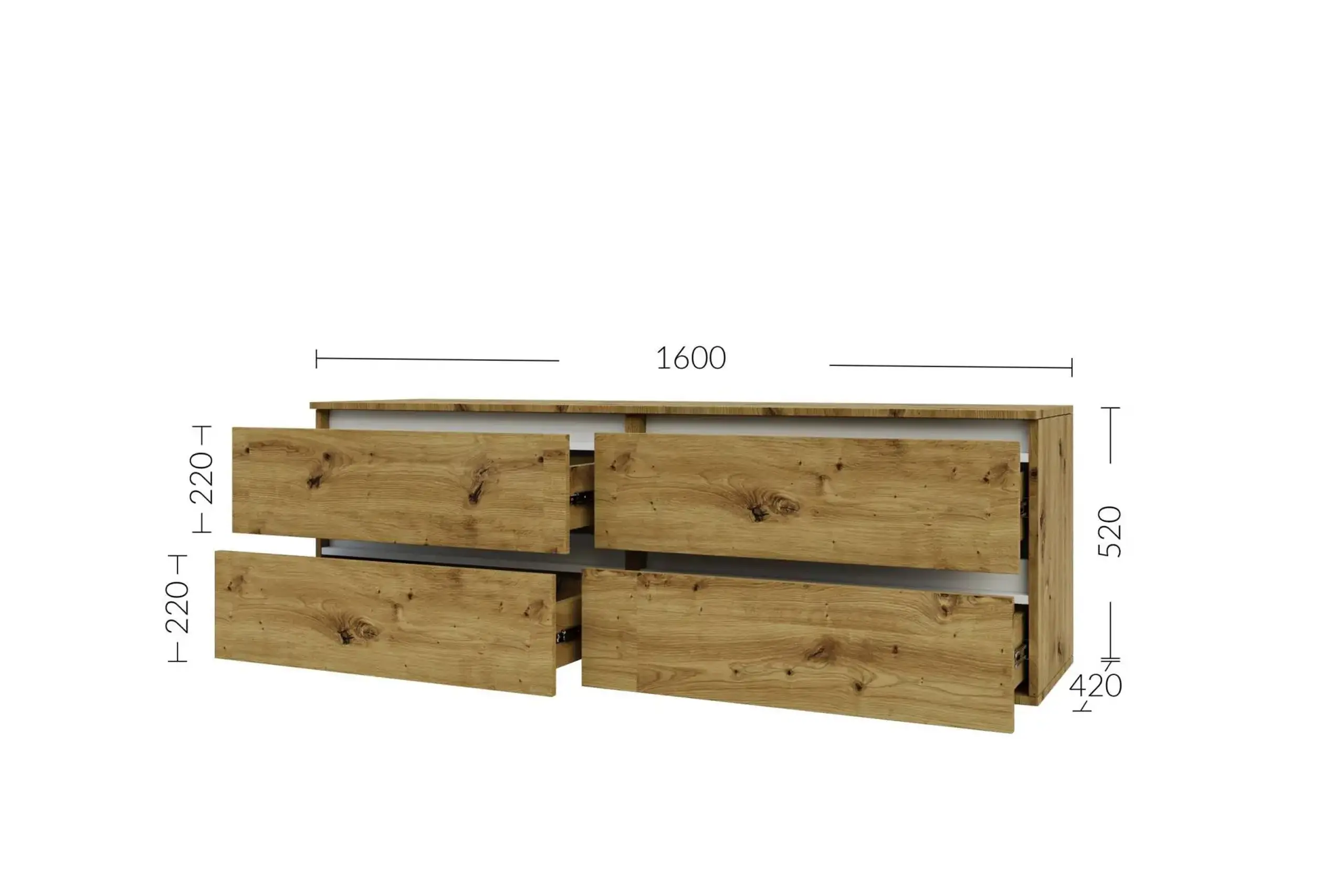 Comoda TV 4home Ideea, 52x160 cm, 2x2 sertare, Stejar Artizanal/Nimfea Alba