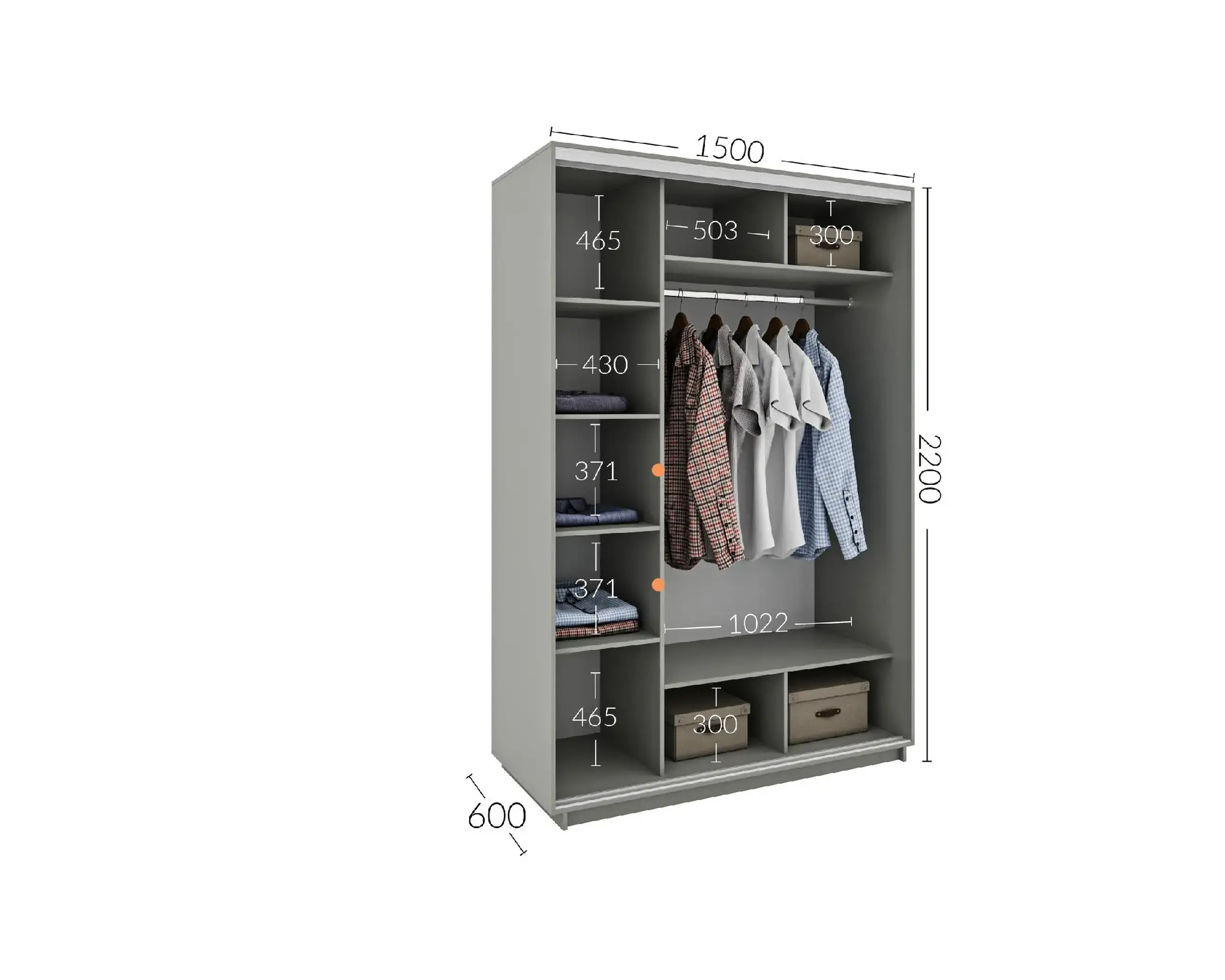 Dulap Cupe 4home, 2 Usi, Nymphea Alba 2P-11, 150x60x220 cm