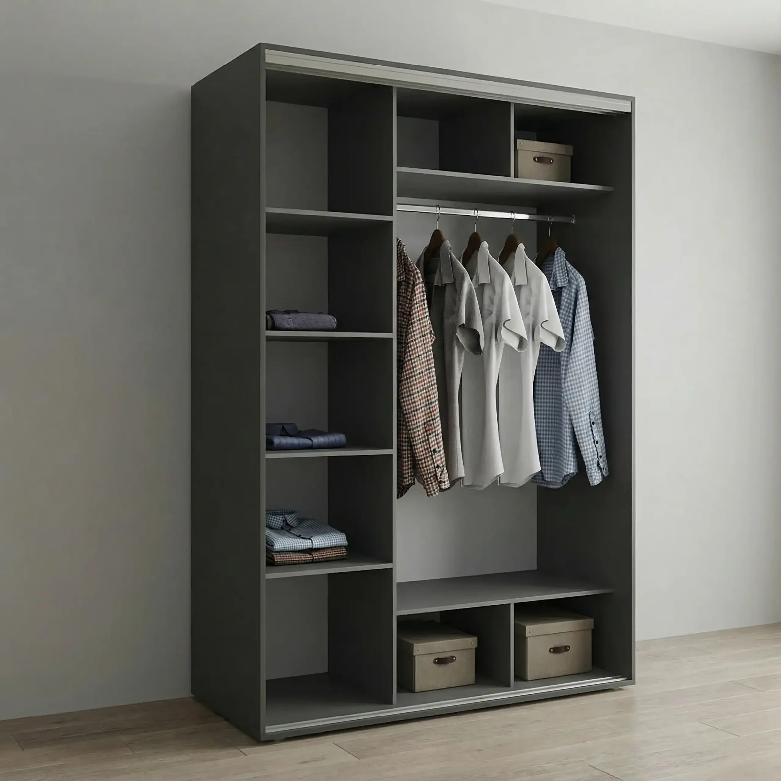 Dulap Cupe Fenix cu 2 usi, 2 PAL, Antracit, 180x60x220 cm