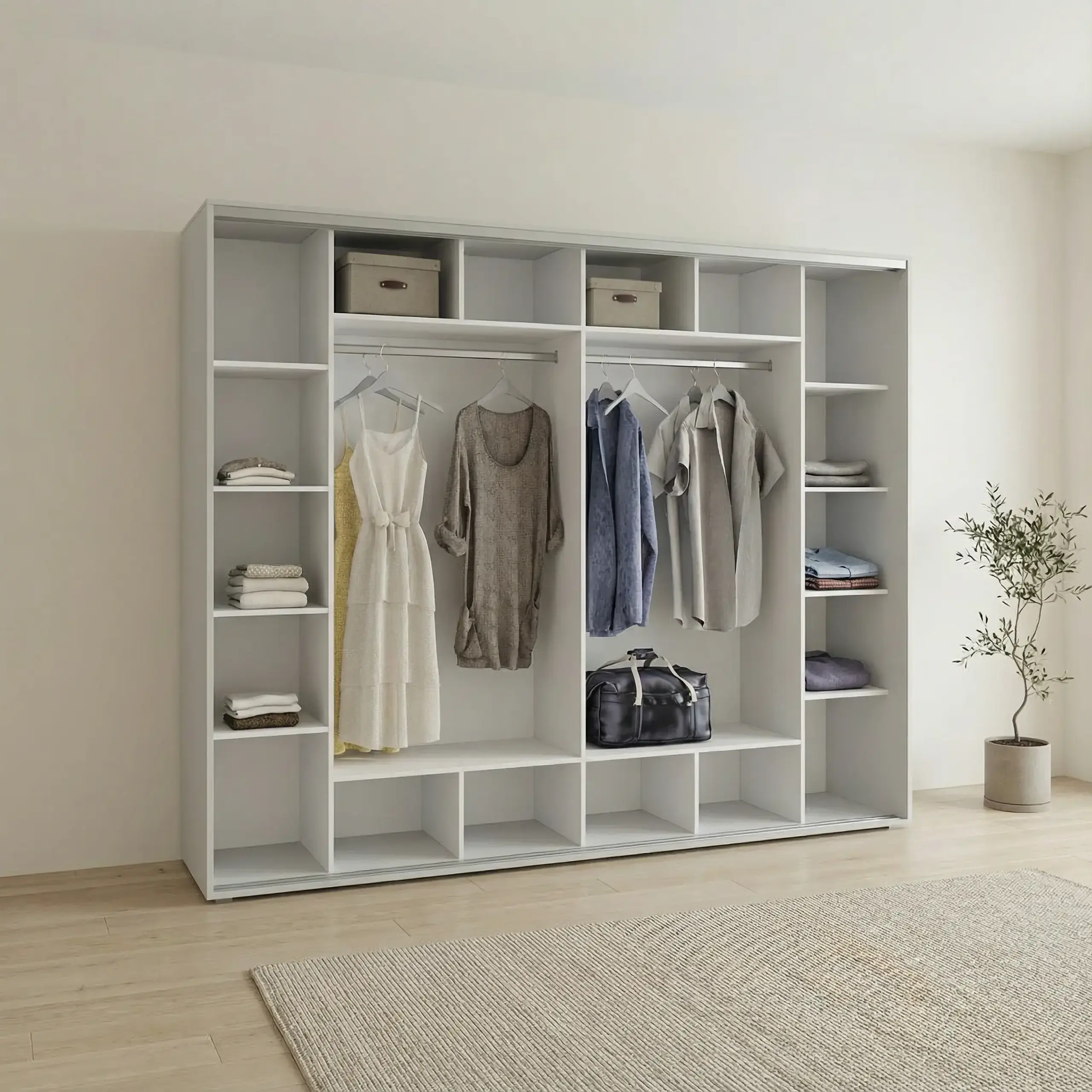 Dulap Cupe Fenix cu 4 usi, 2 PAL + 2 Oglinda, Alb, 360x60x240 cm
