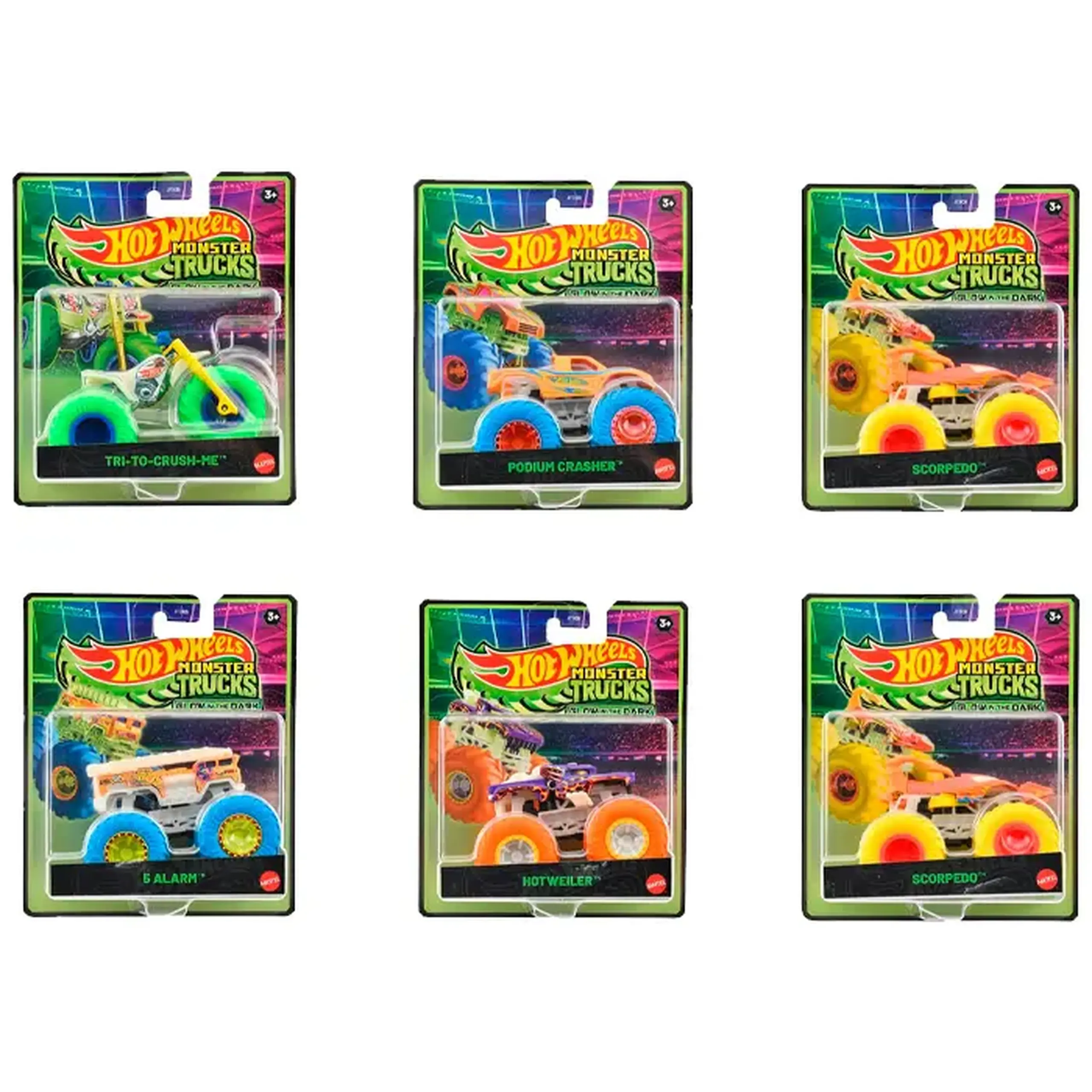 Masina "HW" "Monster Trucks" Glow in the Dark JFX08 in assortiment