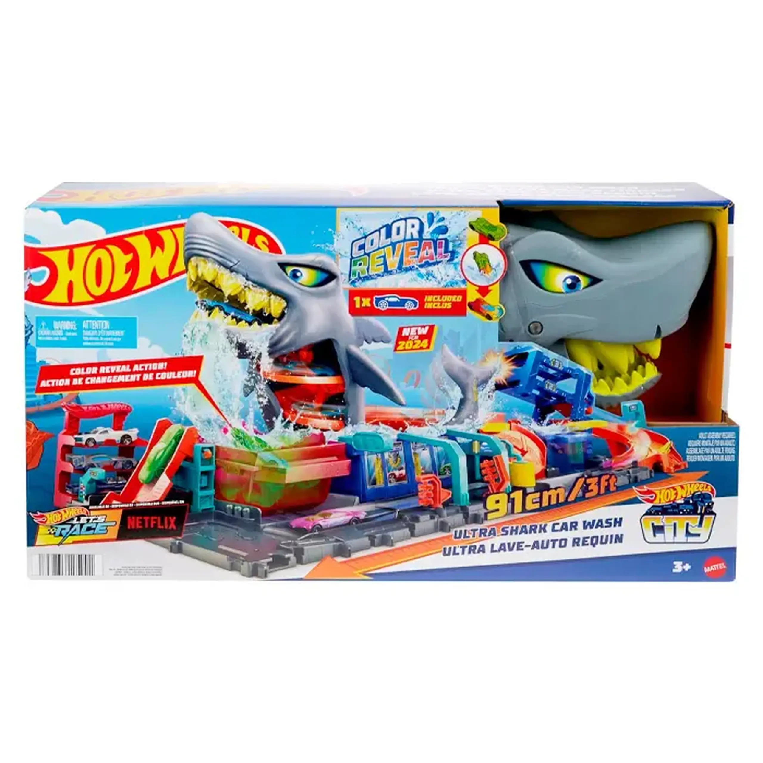 Spalatoria auto "Hot Wheels" City "Ultra Shark" cu masinuta "Color Reveal" HTN82