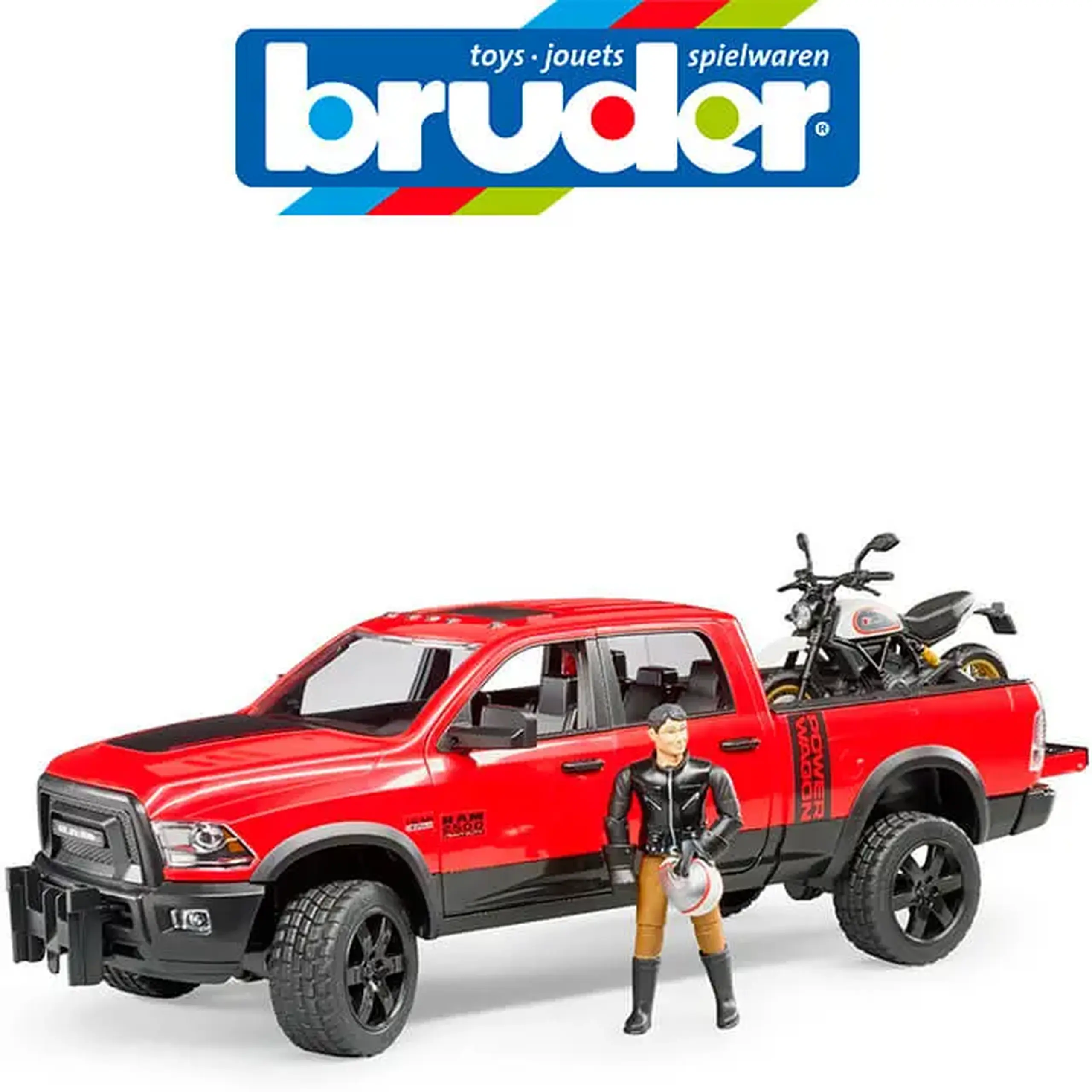 Mașină off road RAM, motocicletă Scrambler Ducati Desert Sled, cu figurină 02502