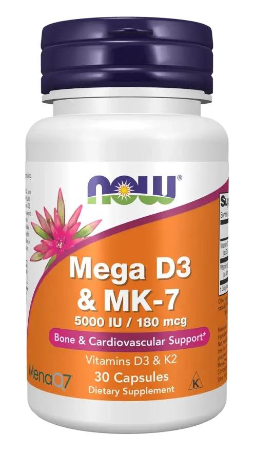 Now Foods, Mega D-3 & MK-7, 30 capsule vegetale
