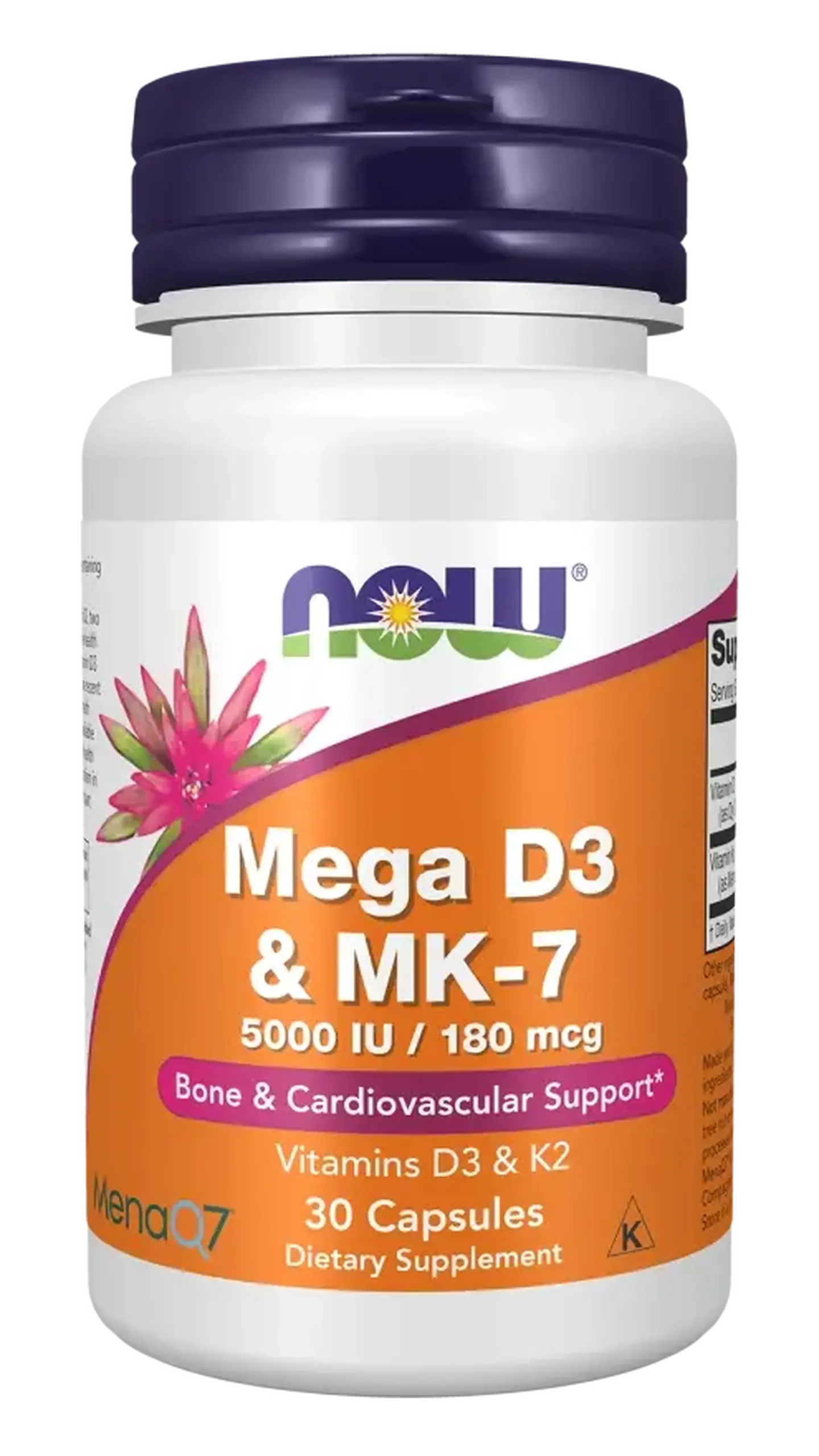 Now Foods, Mega D-3 & MK-7, 30 capsule vegetale