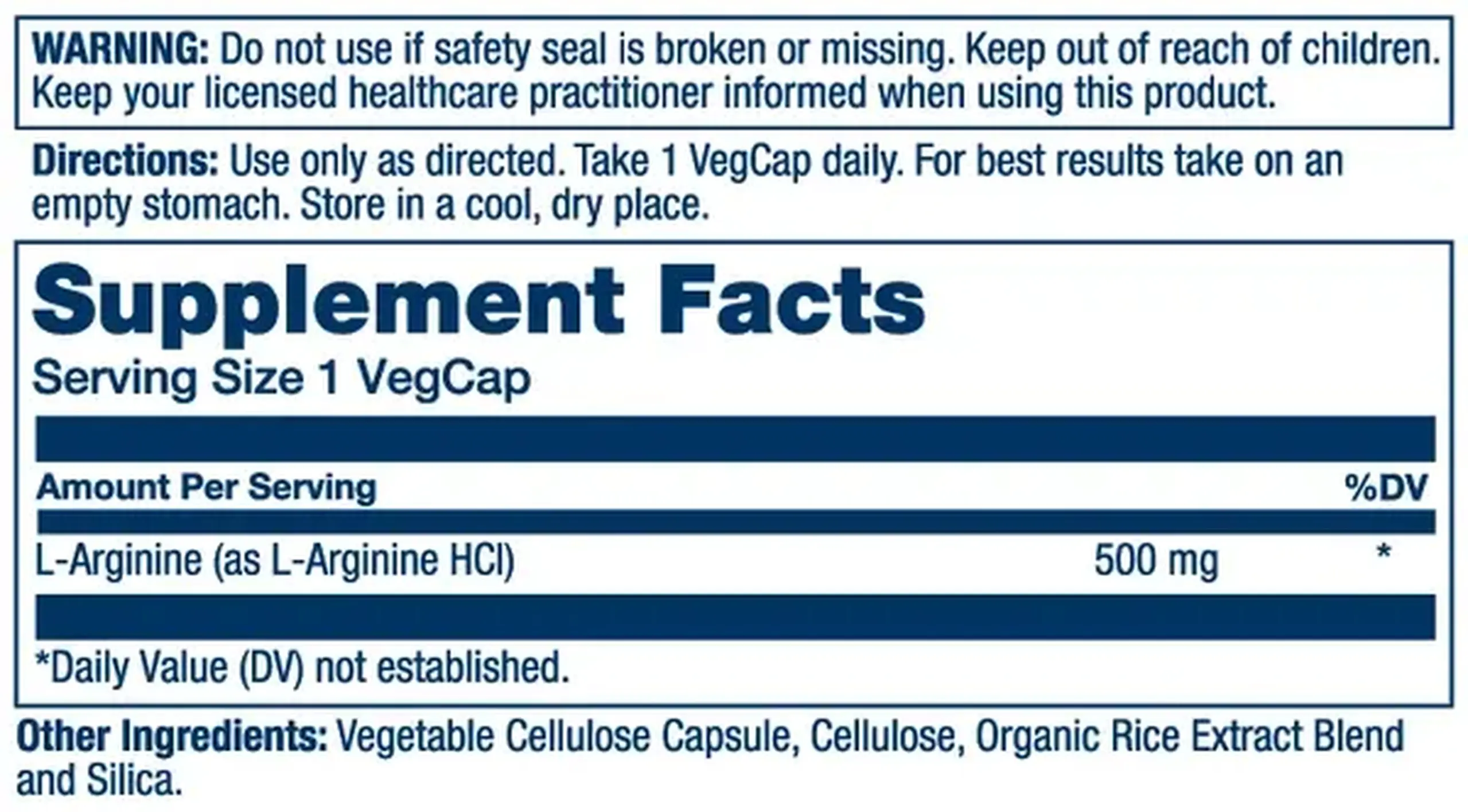 Solaray, L-Arginine 500 mg, 100 Veg Caps