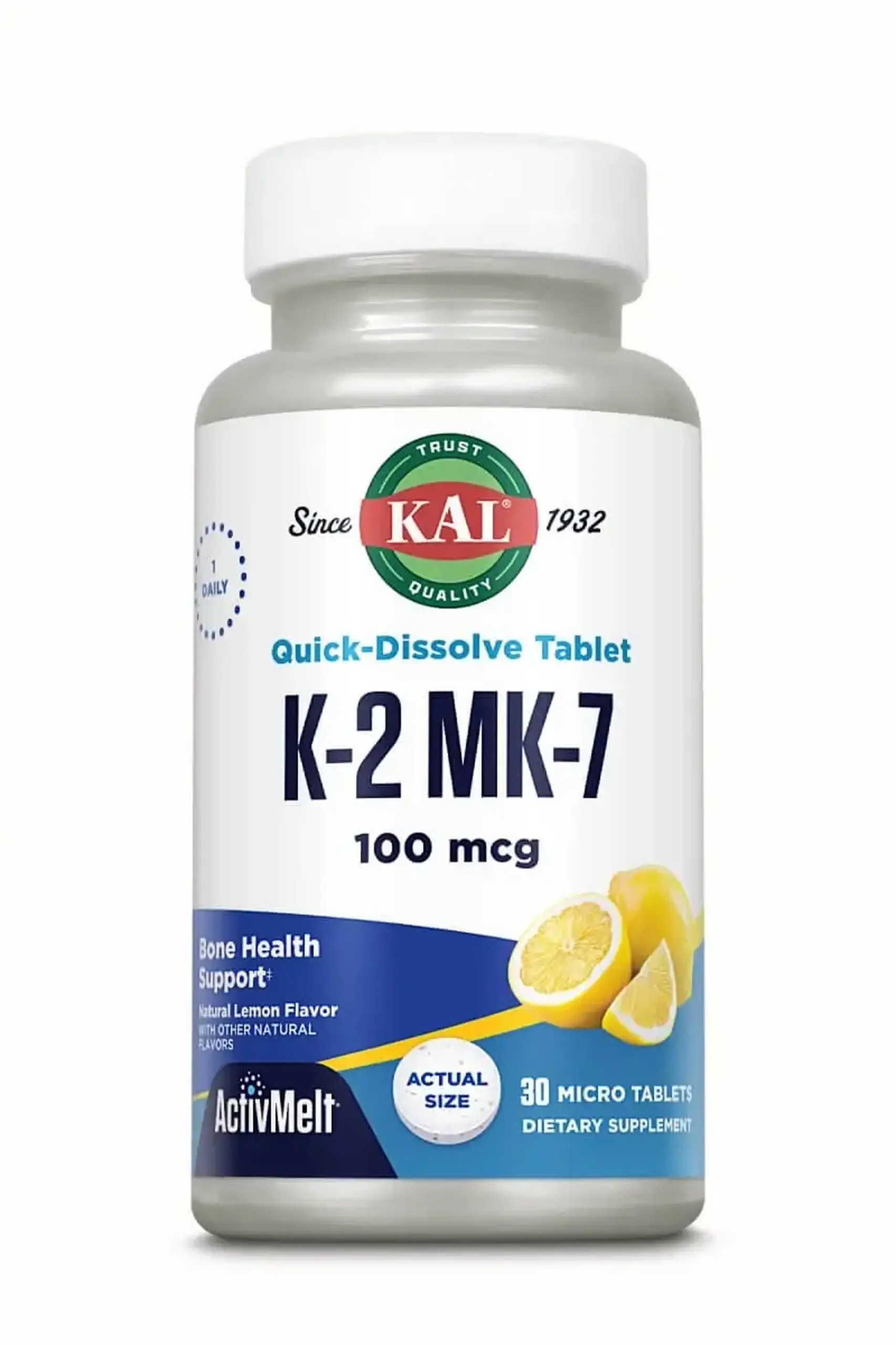 Kal, Vitamin K-2 MK-7 100 mcg Lemon, 30 tab