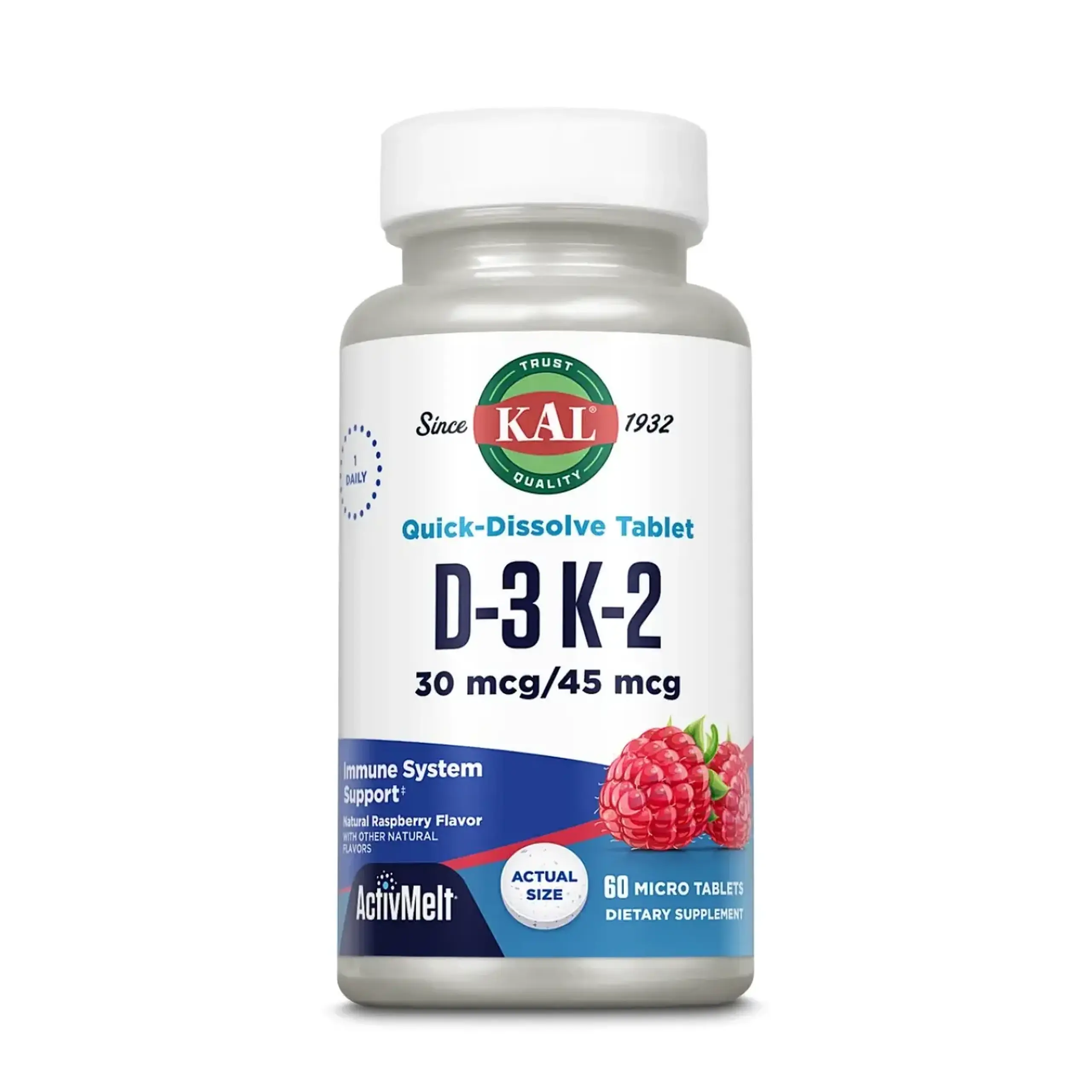 Kal, Vitamin D-3 30 mcg K-2 45 mcg, 60 tab