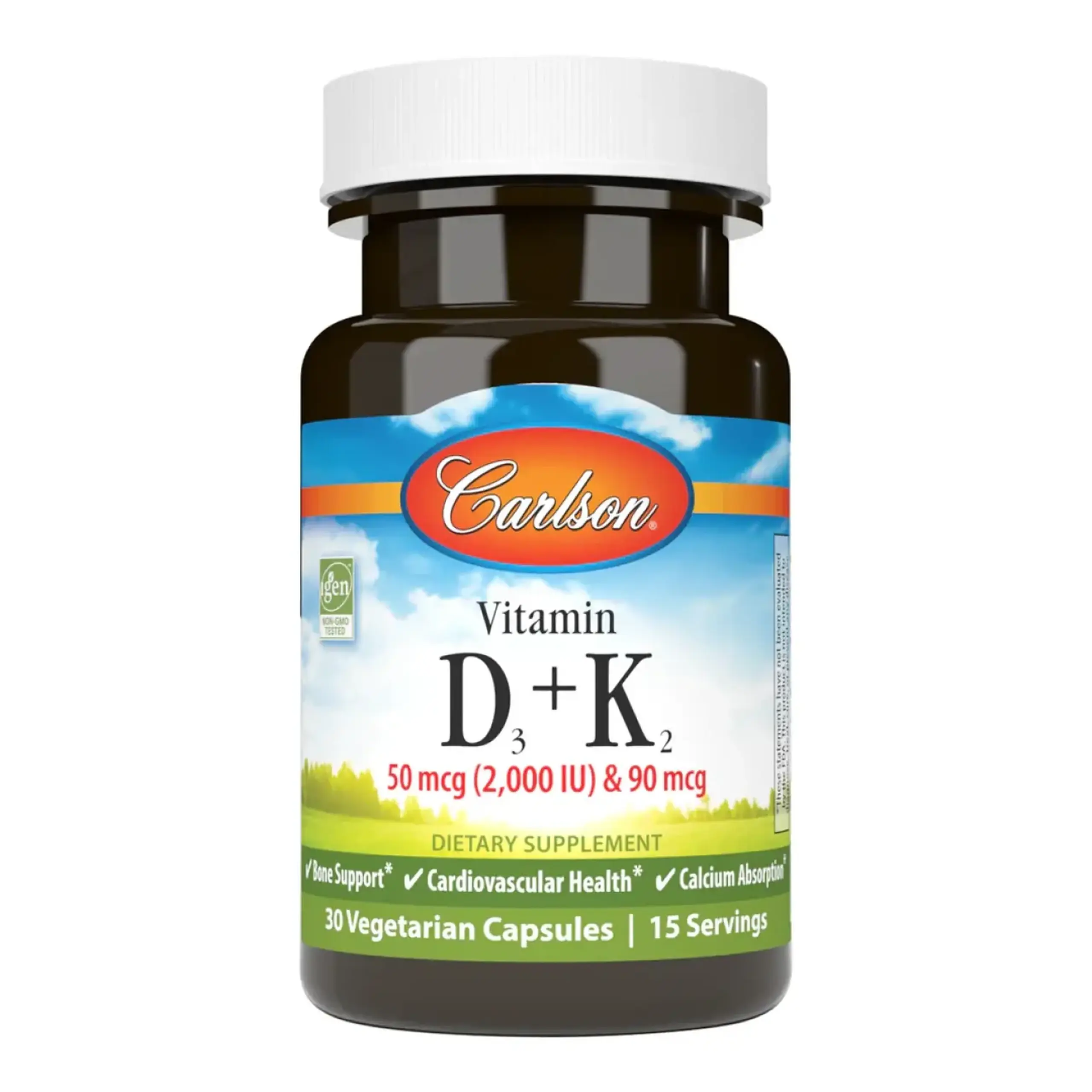 Carlson, Vitamin D-3 2000 IU + K2 90 mcg, 30 caps