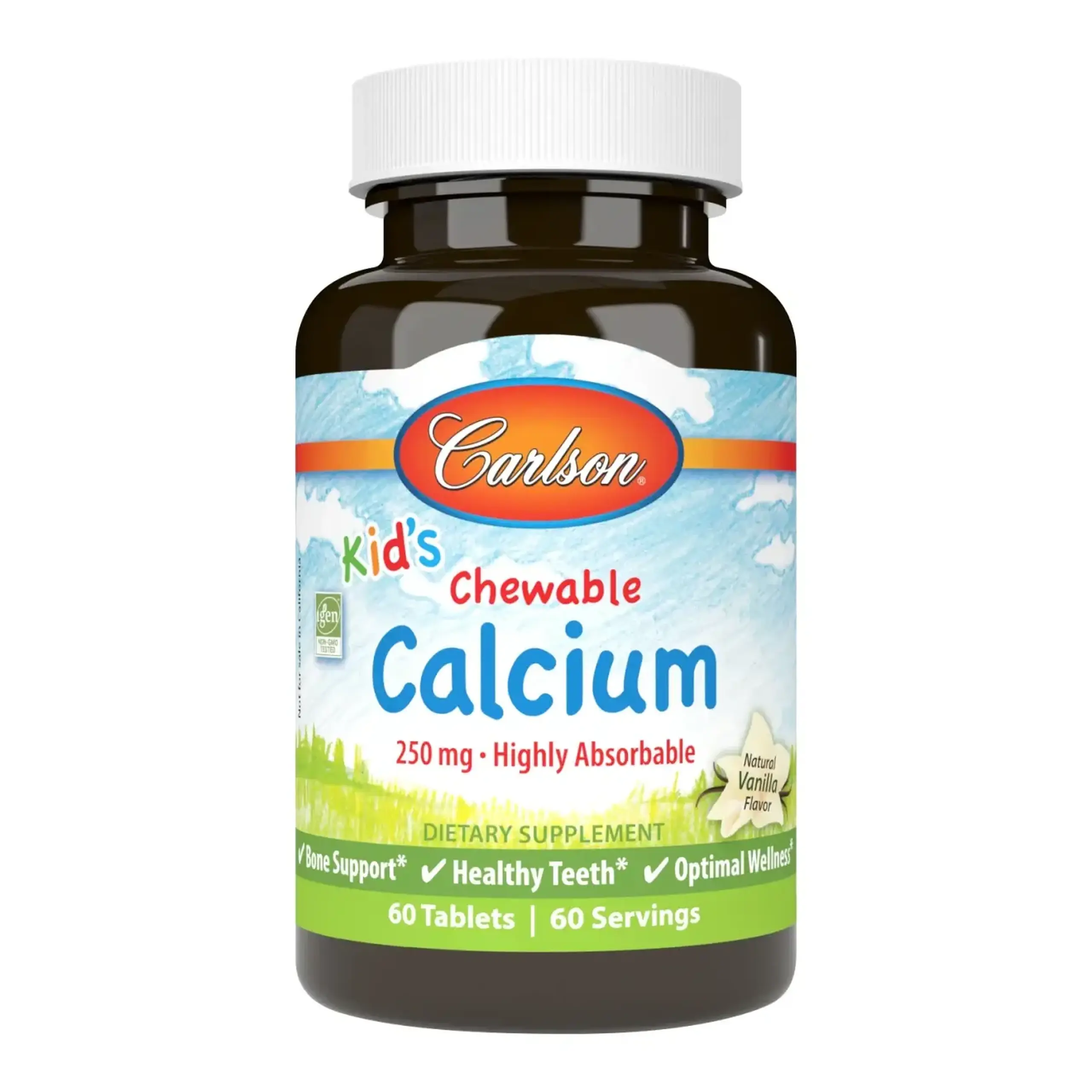 Carlson, Kids Chewable Calcium 250 mg, 60 Tablets