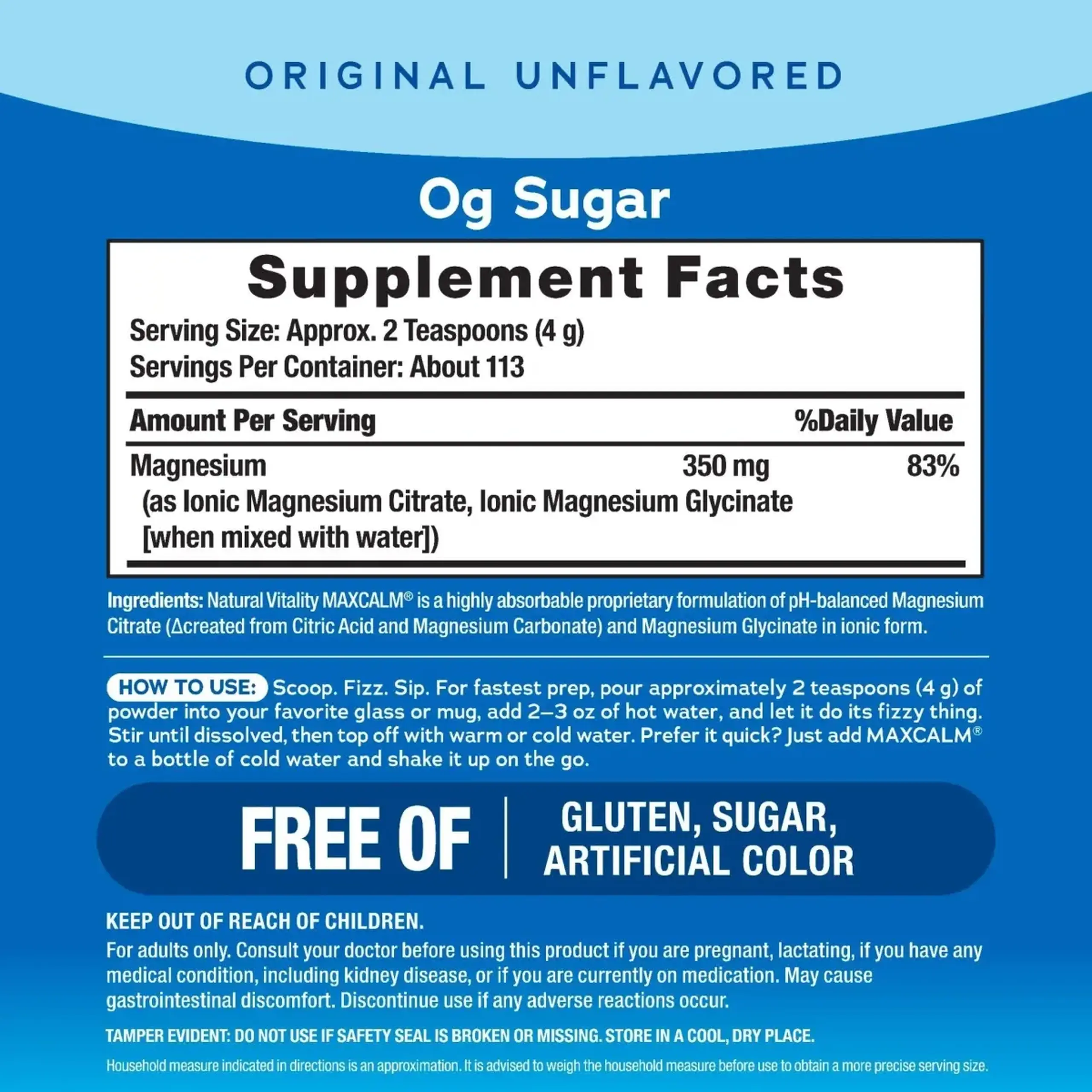 Natural Vitality, MaxCalm Magnesium Glycinate, Powder 142 Gr.
