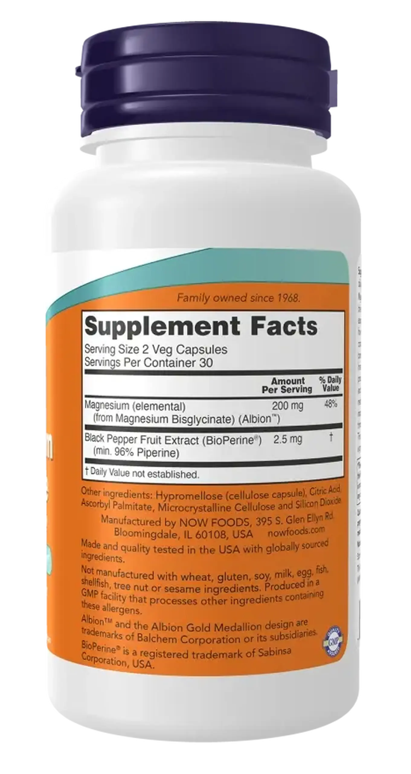 Now Foods, Magnesium Glycinat With Bioperine, 60 capsule vegetale