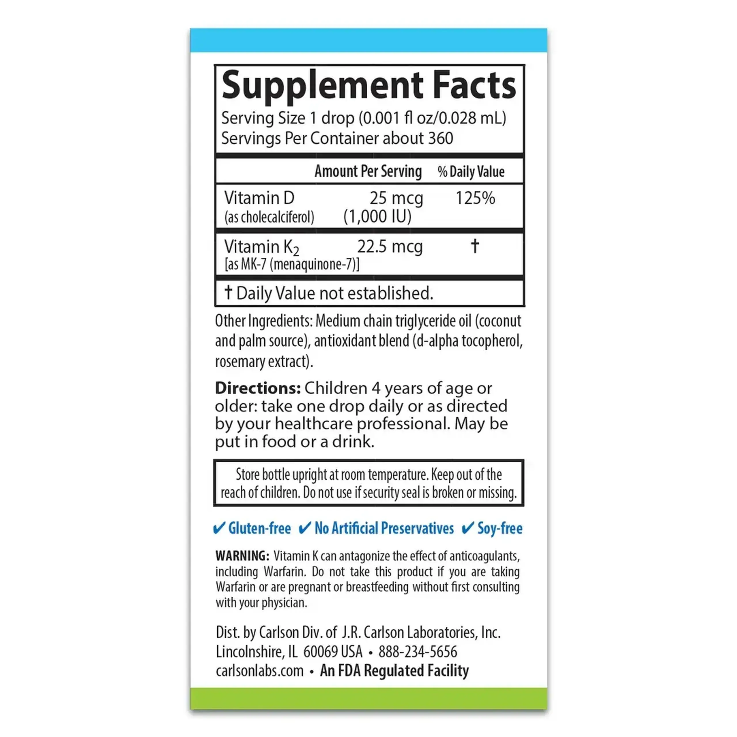 Carlson, Kids Super Daily D3-1000 IU + K2, Drops