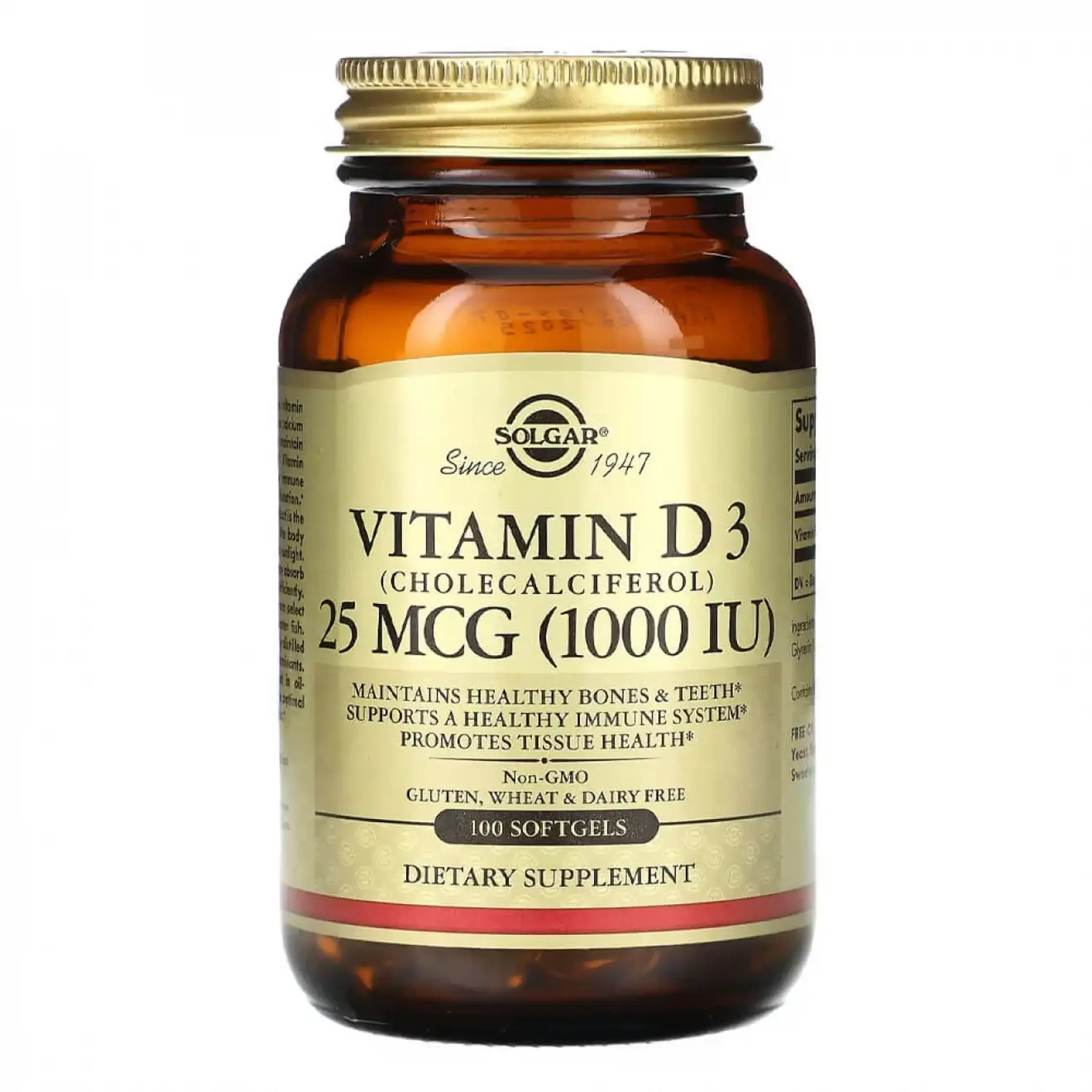 Solgar, Vitamin D-3, 25 mcg 1000 IU, 100 Softgels