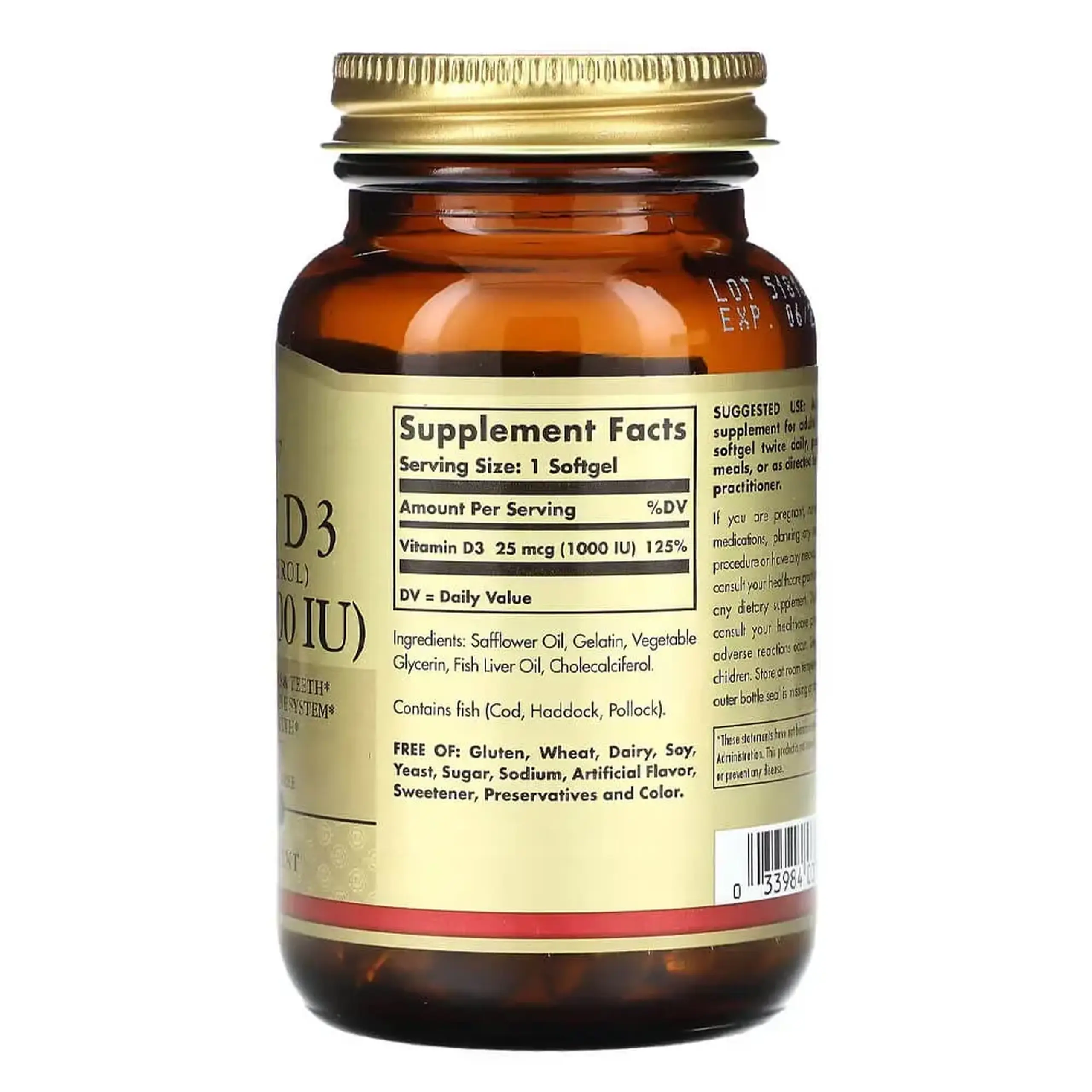 Solgar, Vitamin D-3, 25 mcg 1000 IU, 100 Softgels