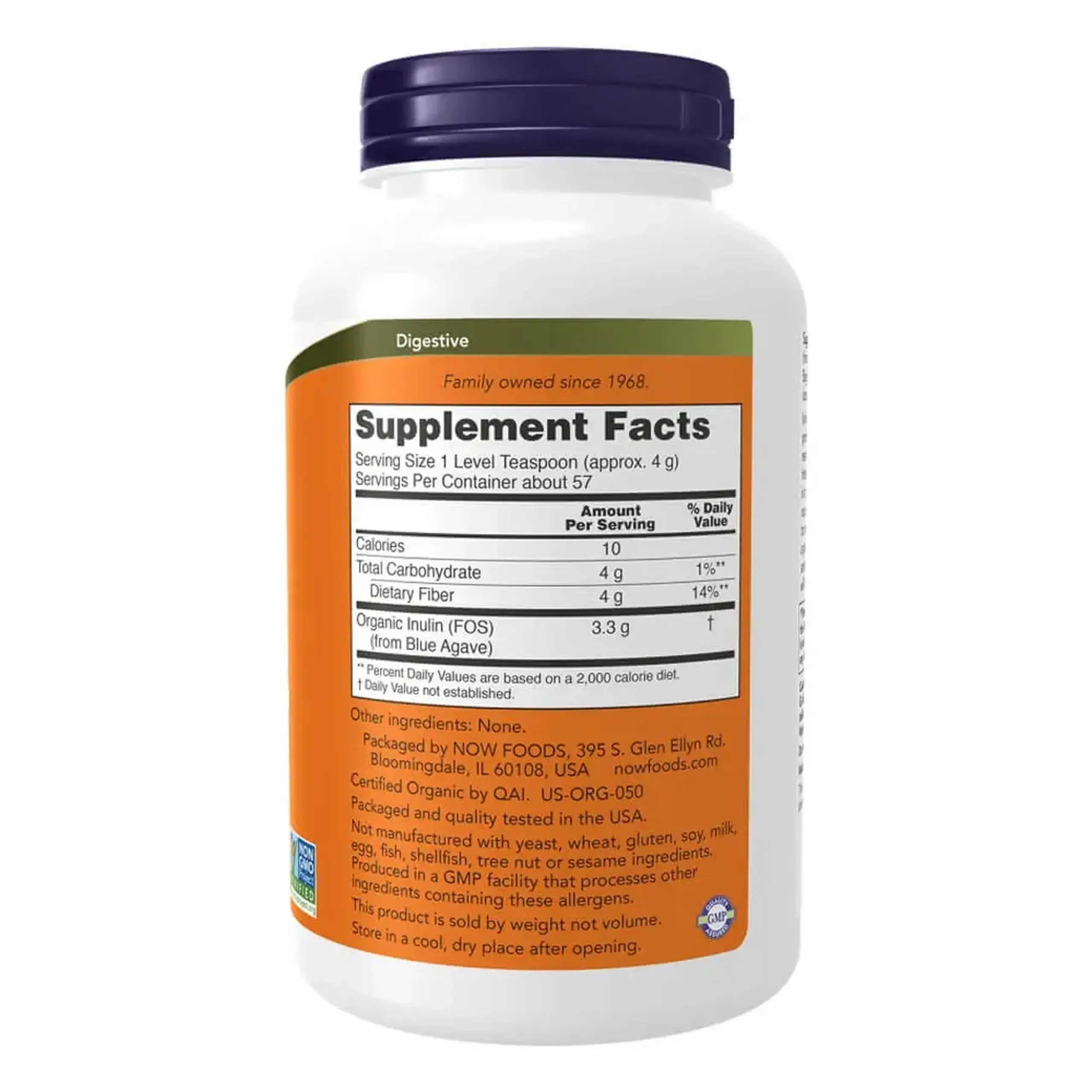 Pulbere de inulină naturală Now Foods, Inulin Powder, 227 gr.