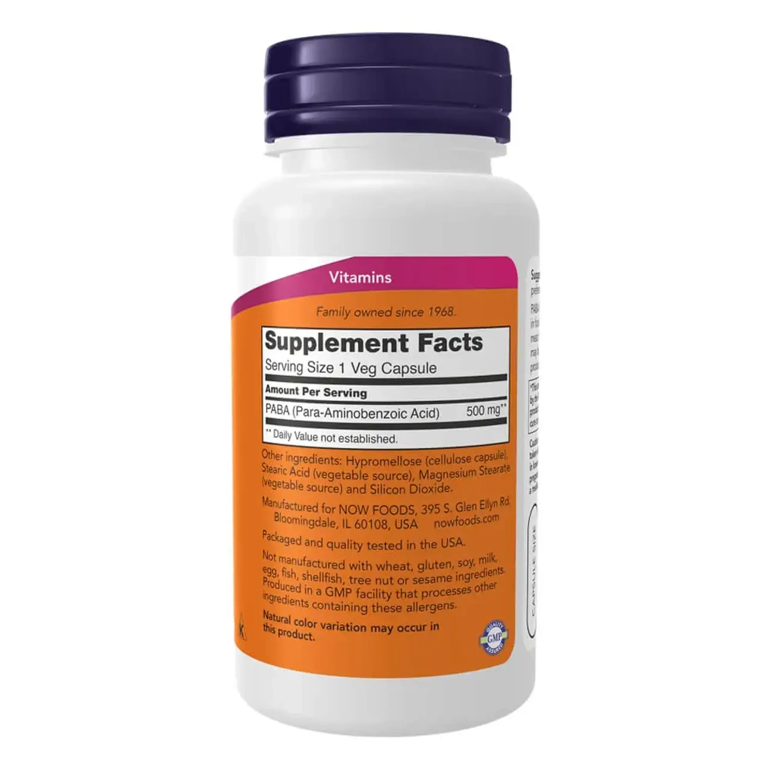 Now Foods, Paba 500 mg, 100 capsule vegetale