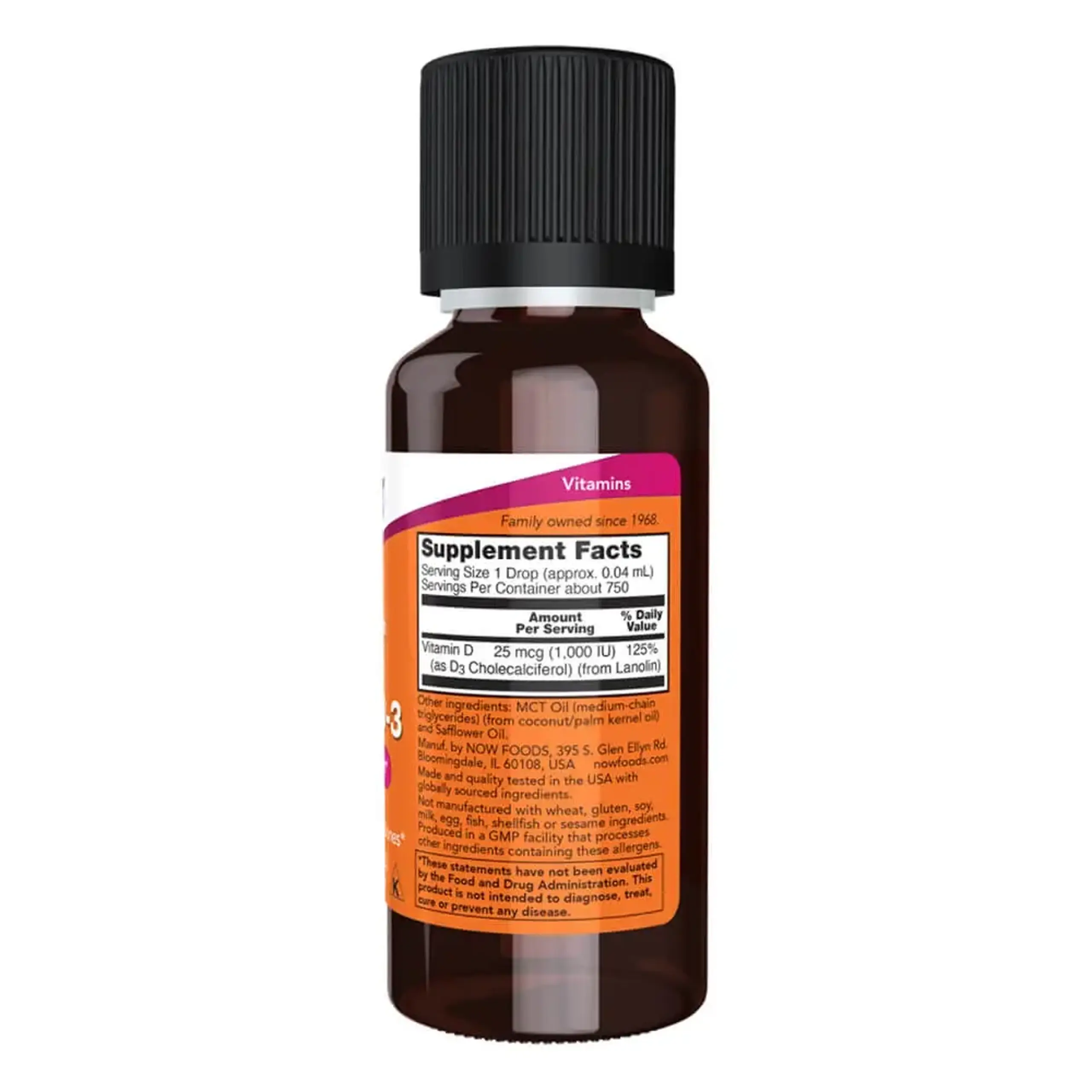Now Foods, Vitamin D-3, 1000 IU, Liquid, 30 ml