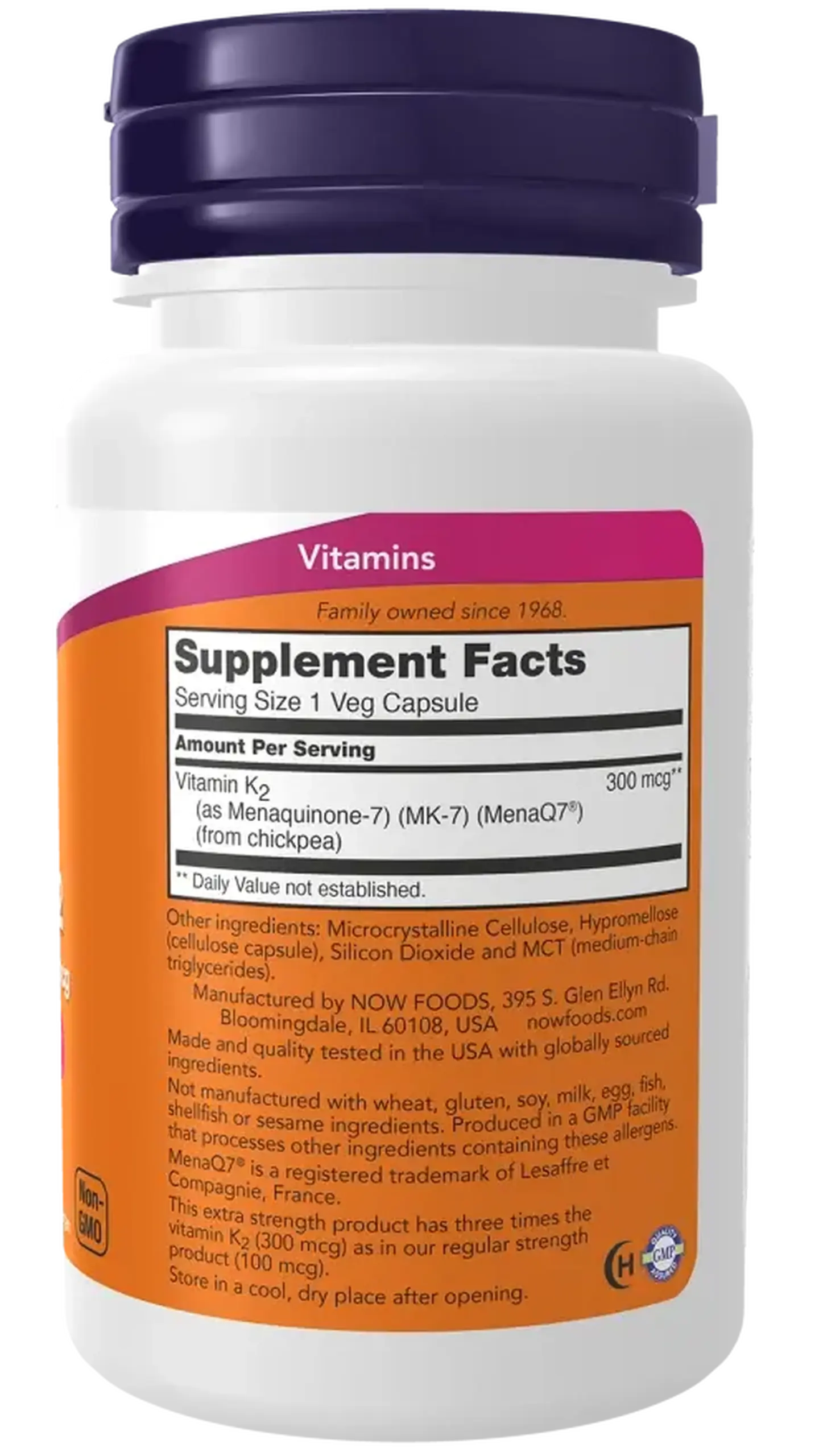 Now Foods, Vitamina K-2 (MK7) 300mcg, 60 capsule vegetale