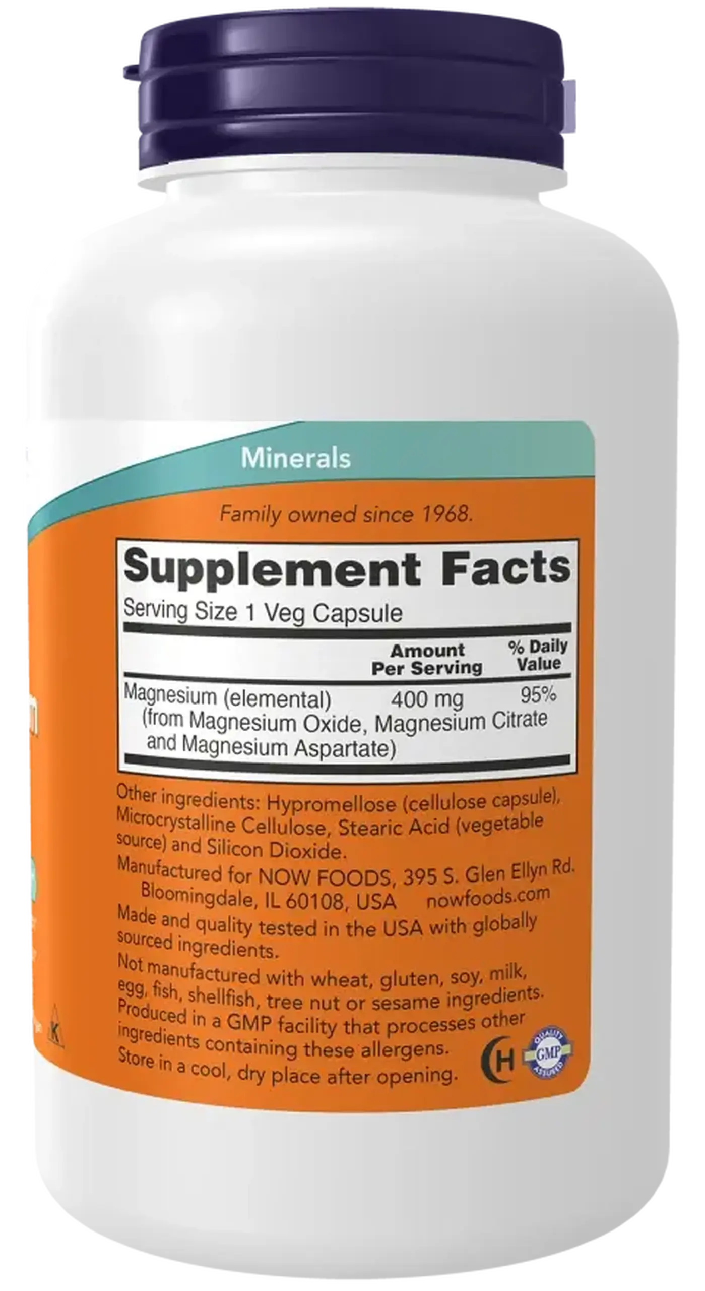 Now Foods, Magnesium, 400 mg, 180 capsule vegetale