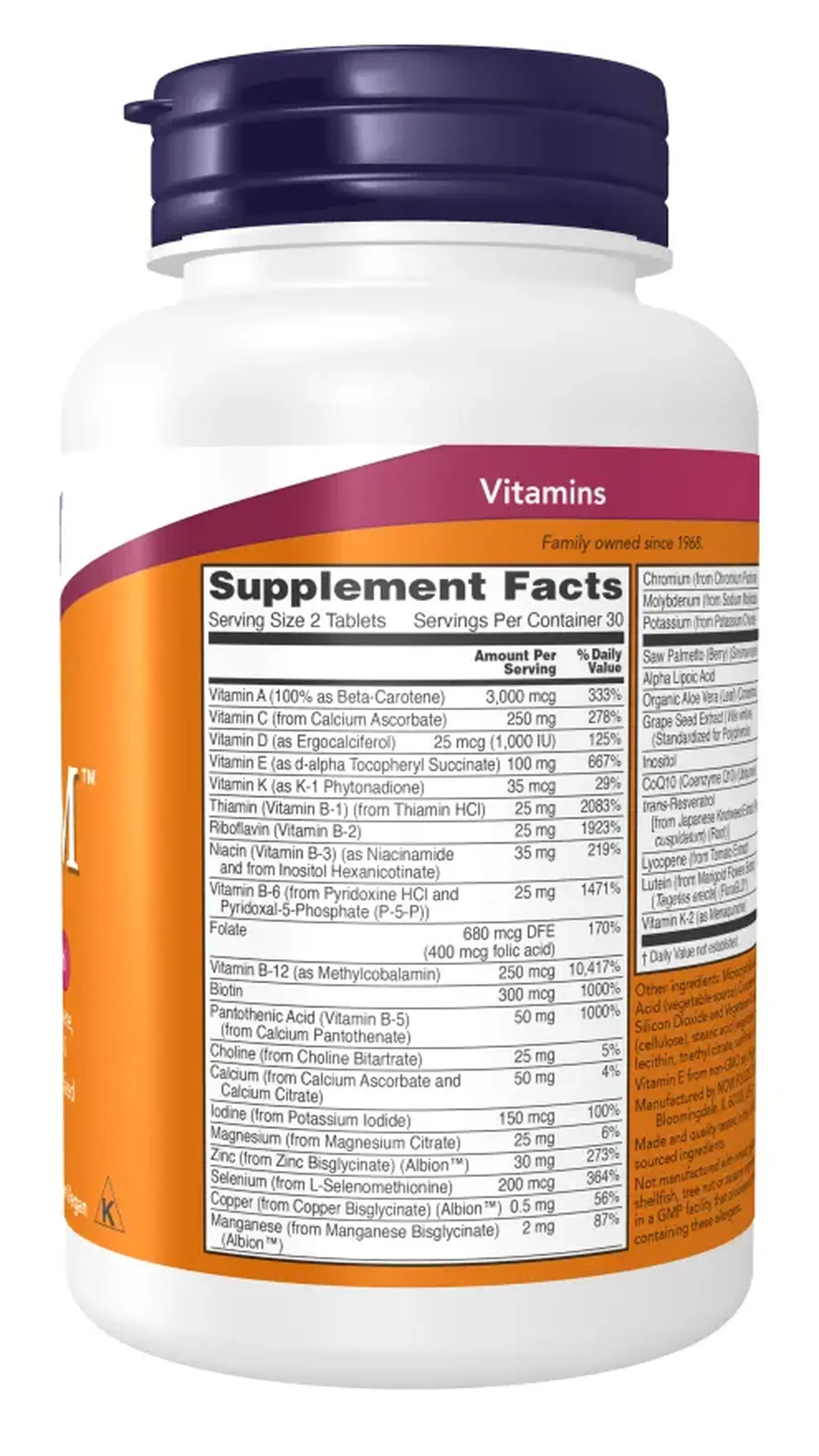 Complex de multivitamine si minerale pentru bărbați Now Foods, Adam Men's Multi, 60 Tablete