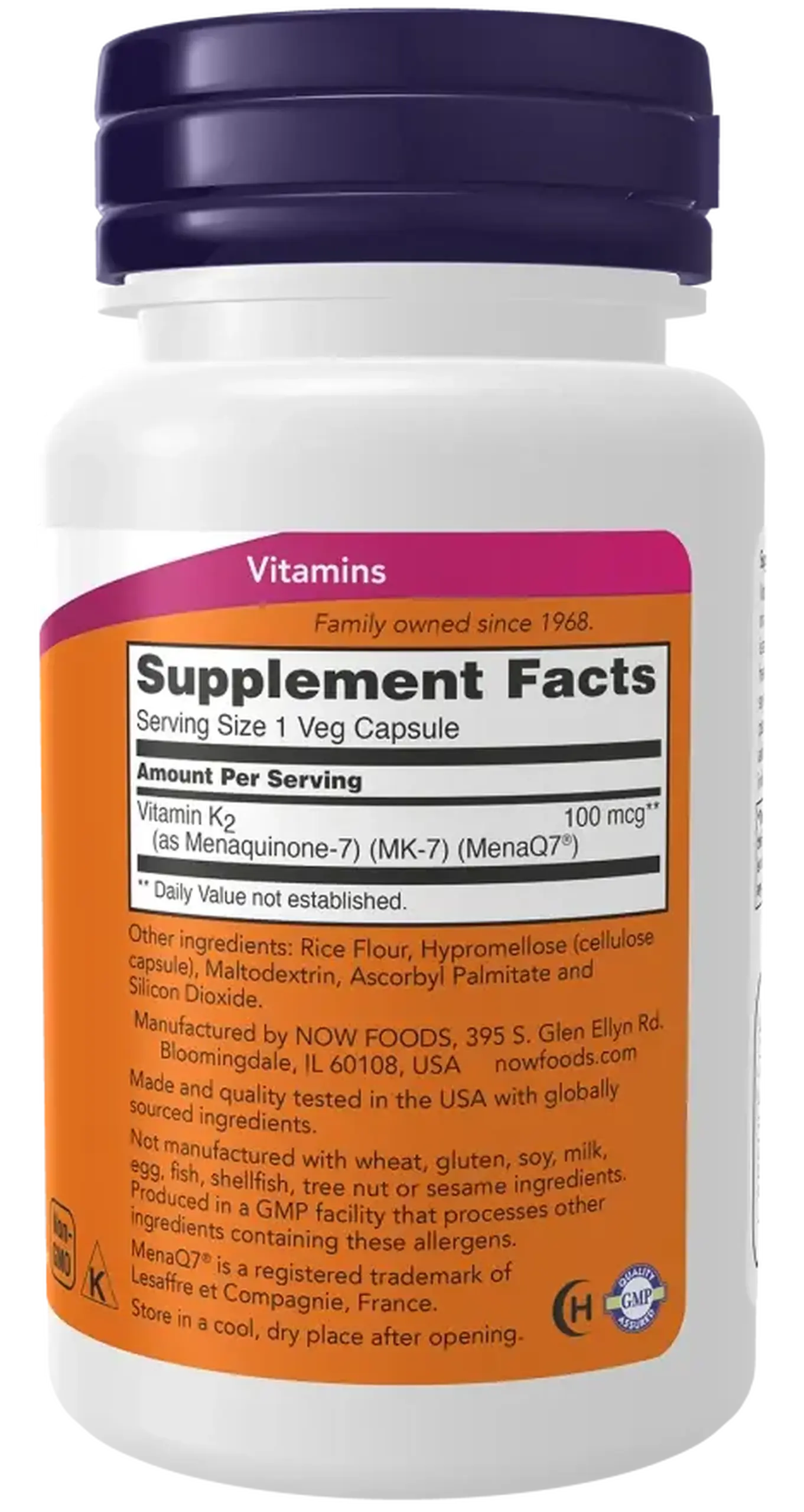 Now Foods, Vitamina K-2 (MK7) 100mcg, 60 capsule vegetale