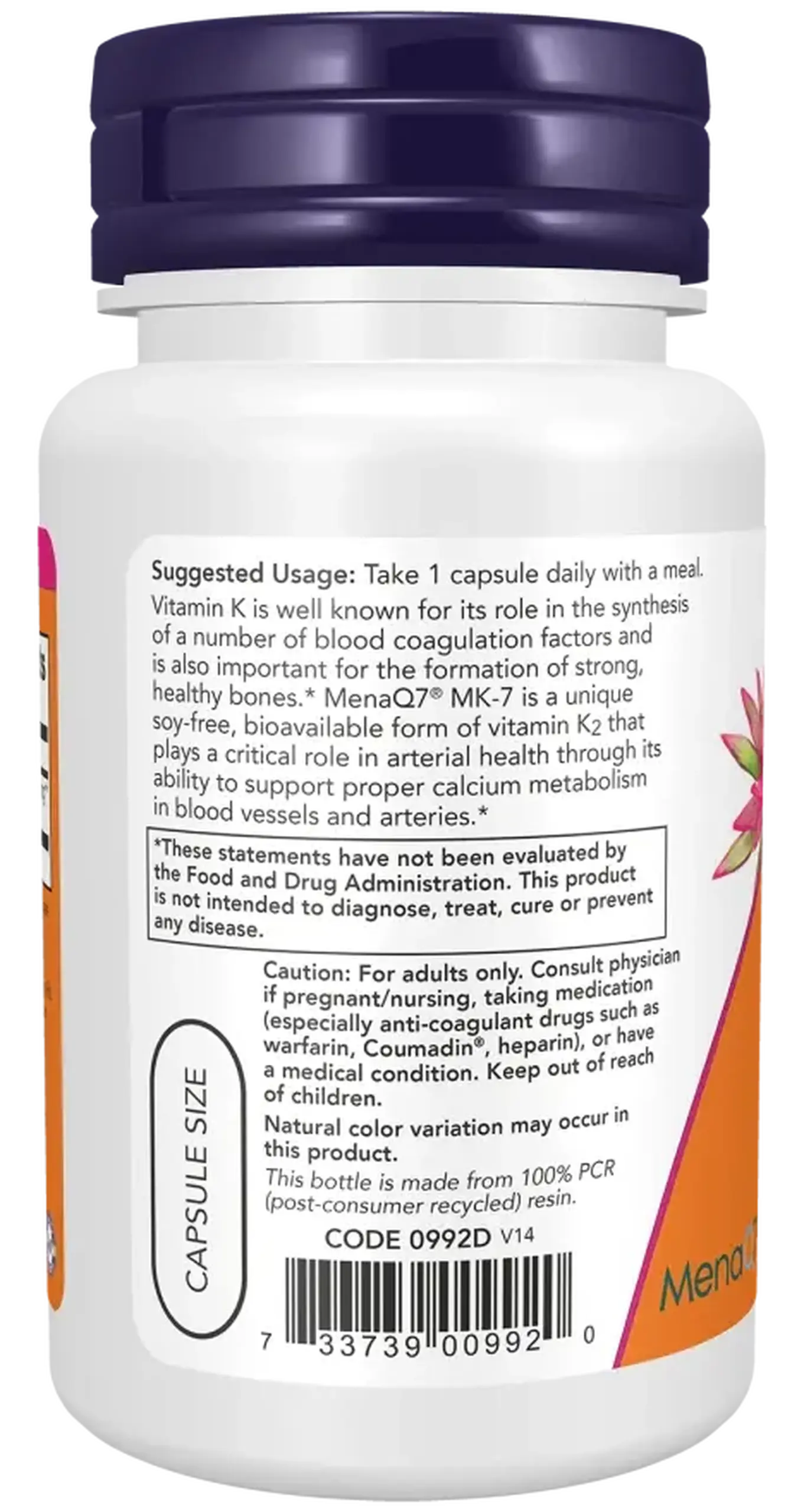 Now Foods, Vitamina K-2 (MK7) 100mcg, 60 capsule vegetale